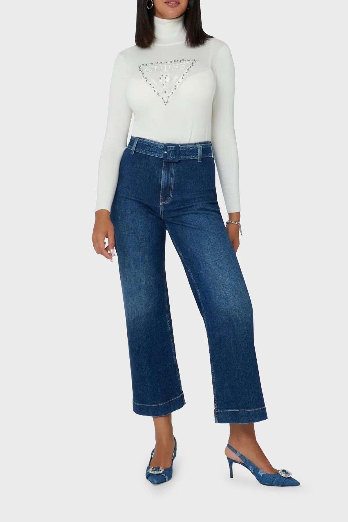 Guess Piper Taşlı Slim Fit Balıkçı Yaka W4BR03Z2NQ2 Bayan Kazak W4BR03 Z2NQ2 G012 EKRU - 2