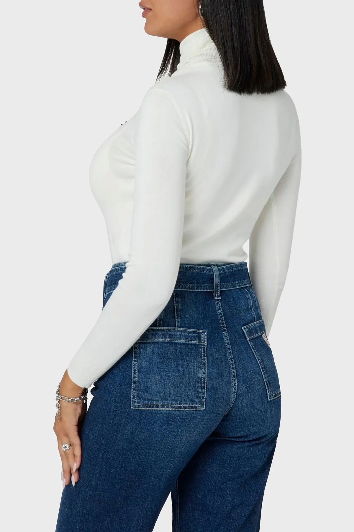 Guess Piper Taşlı Slim Fit Balıkçı Yaka W4BR03Z2NQ2 Bayan Kazak W4BR03 Z2NQ2 G012 EKRU - 3