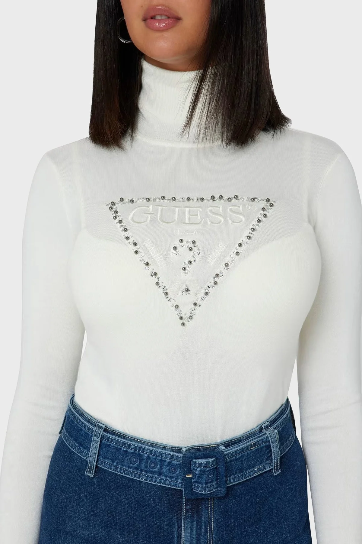 Guess Piper Taşlı Slim Fit Balıkçı Yaka W4BR03Z2NQ2 Bayan Kazak W4BR03 Z2NQ2 G012 EKRU - 4