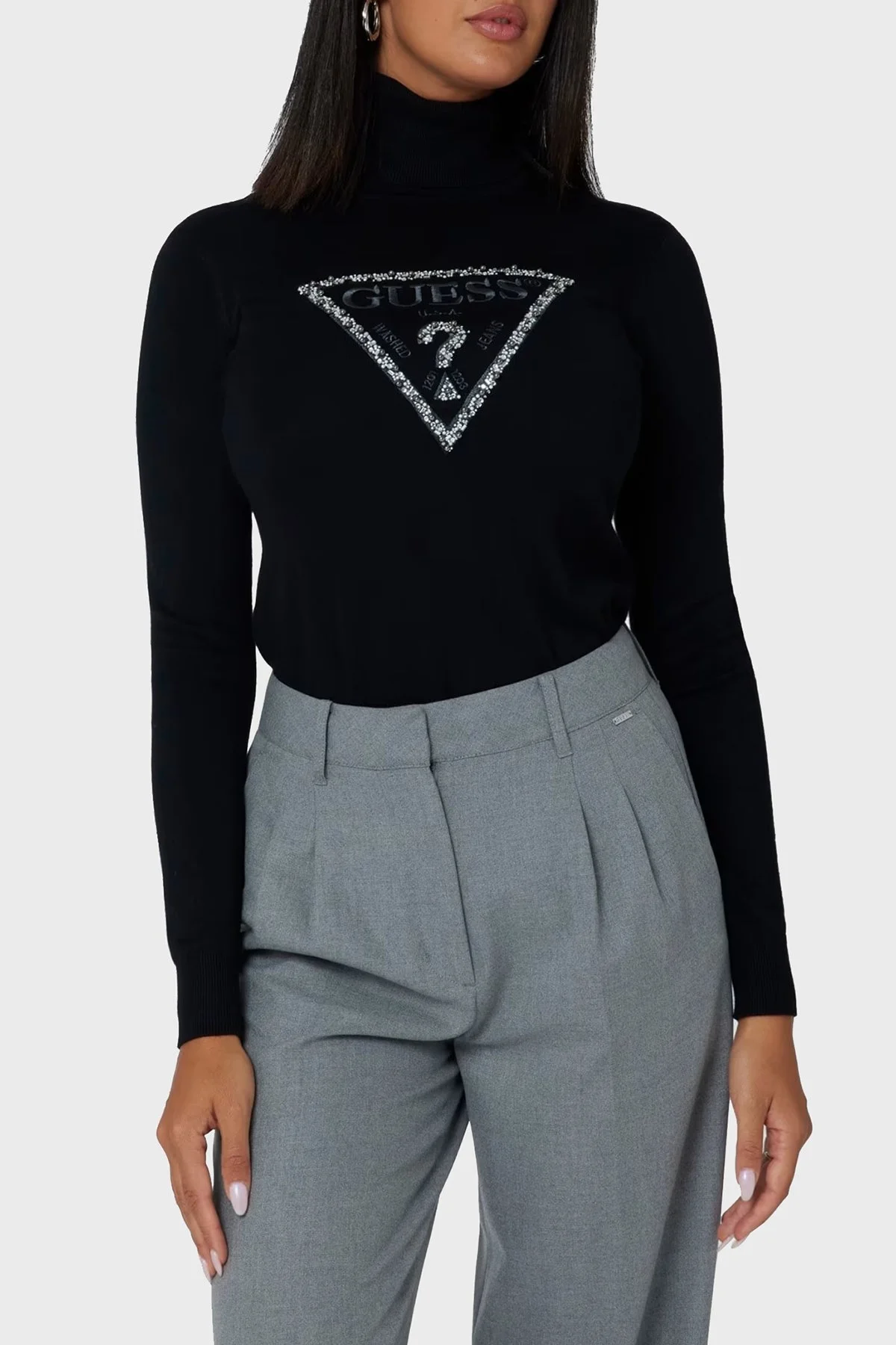 Guess Piper Taşlı Slim Fit Balıkçı Yaka W4BR03Z2NQ2 Bayan Kazak W4BR03 Z2NQ2 JBLK SİYAH - 1