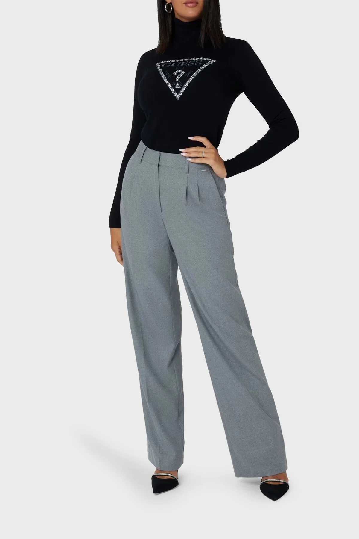 Guess Piper Taşlı Slim Fit Balıkçı Yaka W4BR03Z2NQ2 Bayan Kazak W4BR03 Z2NQ2 JBLK SİYAH - 2