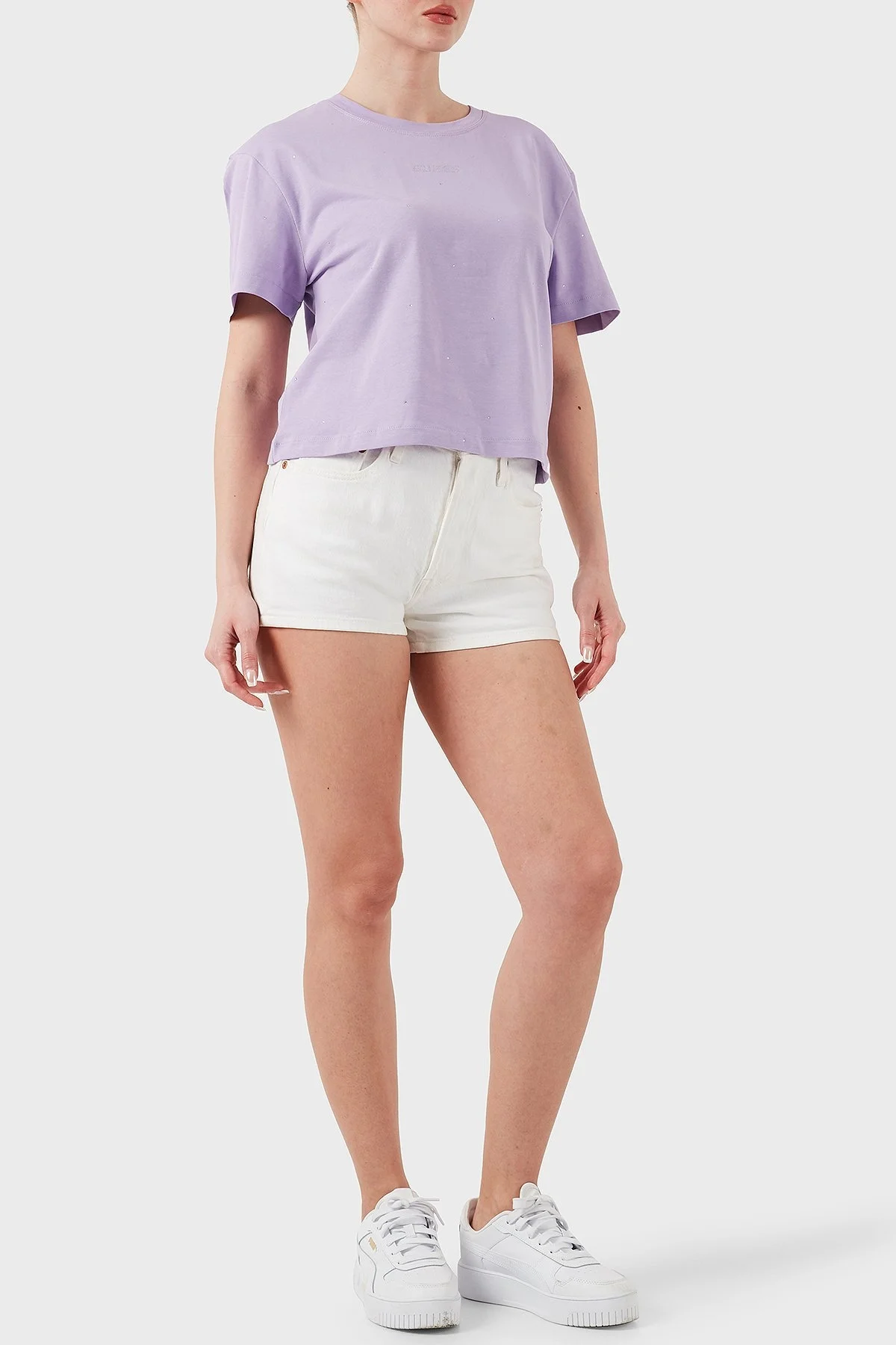 Guess Primula Taşlı Logolu Pamuklu Boxy Fit Bisiklet Yaka V5GI00I3Z14 Bayan T Shirt V5GI00 I3Z14 G4I5 MOR - 8