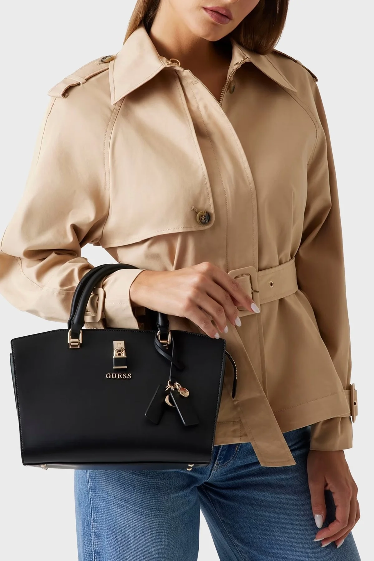 Guess Queensland Logolu Çıkarılabilir Askılı HWVG9655060 Bayan Çanta HWVG96 55060 BLA SİYAH - 2