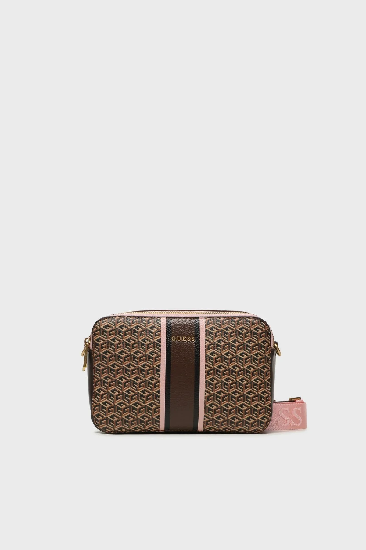 Guess Rainee Logo Desenli Ayarlanabilir Omuz Askılı Bayan Çanta HWSA9003140 BRH Pembe-Kahve - 1