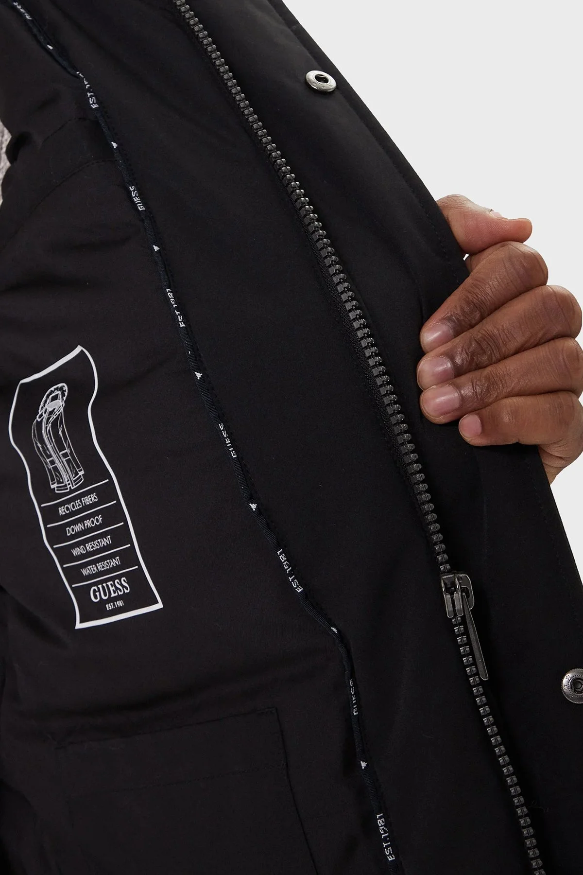 Guess Real Regular Fit Çıkarılabilir Kapüşonlu Su İtici M5BL2GW2712 Erkek Parka M5BL2G W2712 JBLK SİYAH - 7