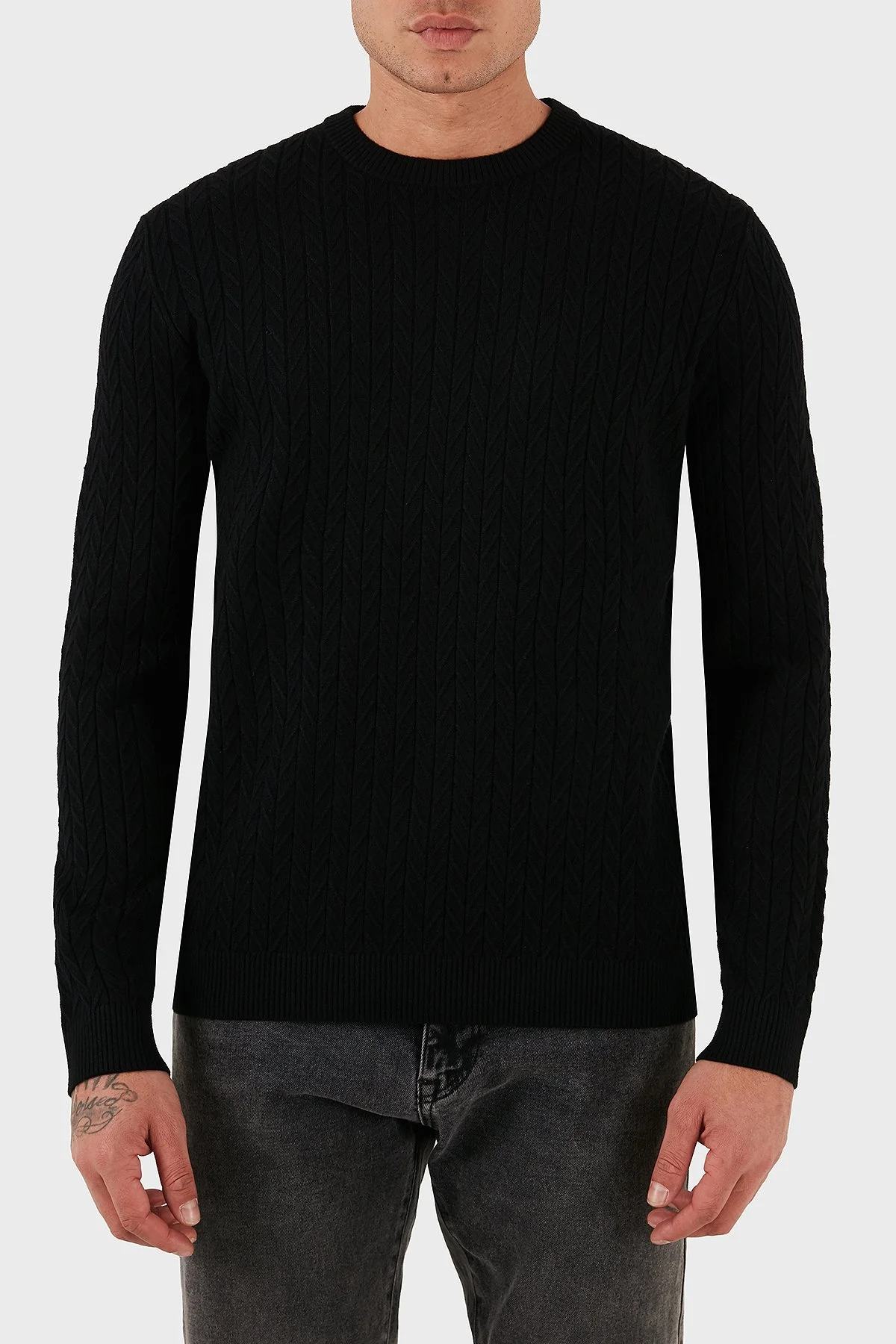 Guess Regular Fit Bisiklet Yaka Örme Desenli M5BR41Z2ZK2 Erkek Kazak M5BR41 Z2ZK2 JBLK SİYAH - 1