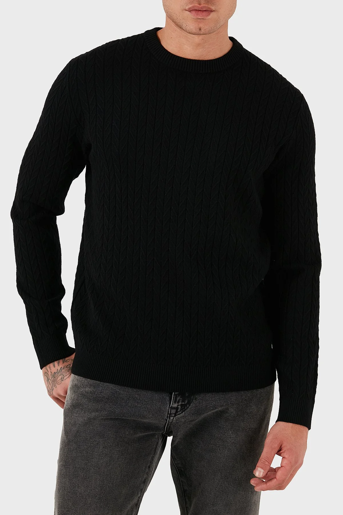 Guess Regular Fit Bisiklet Yaka Örme Desenli M5BR41Z2ZK2 Erkek Kazak M5BR41 Z2ZK2 JBLK SİYAH - 3