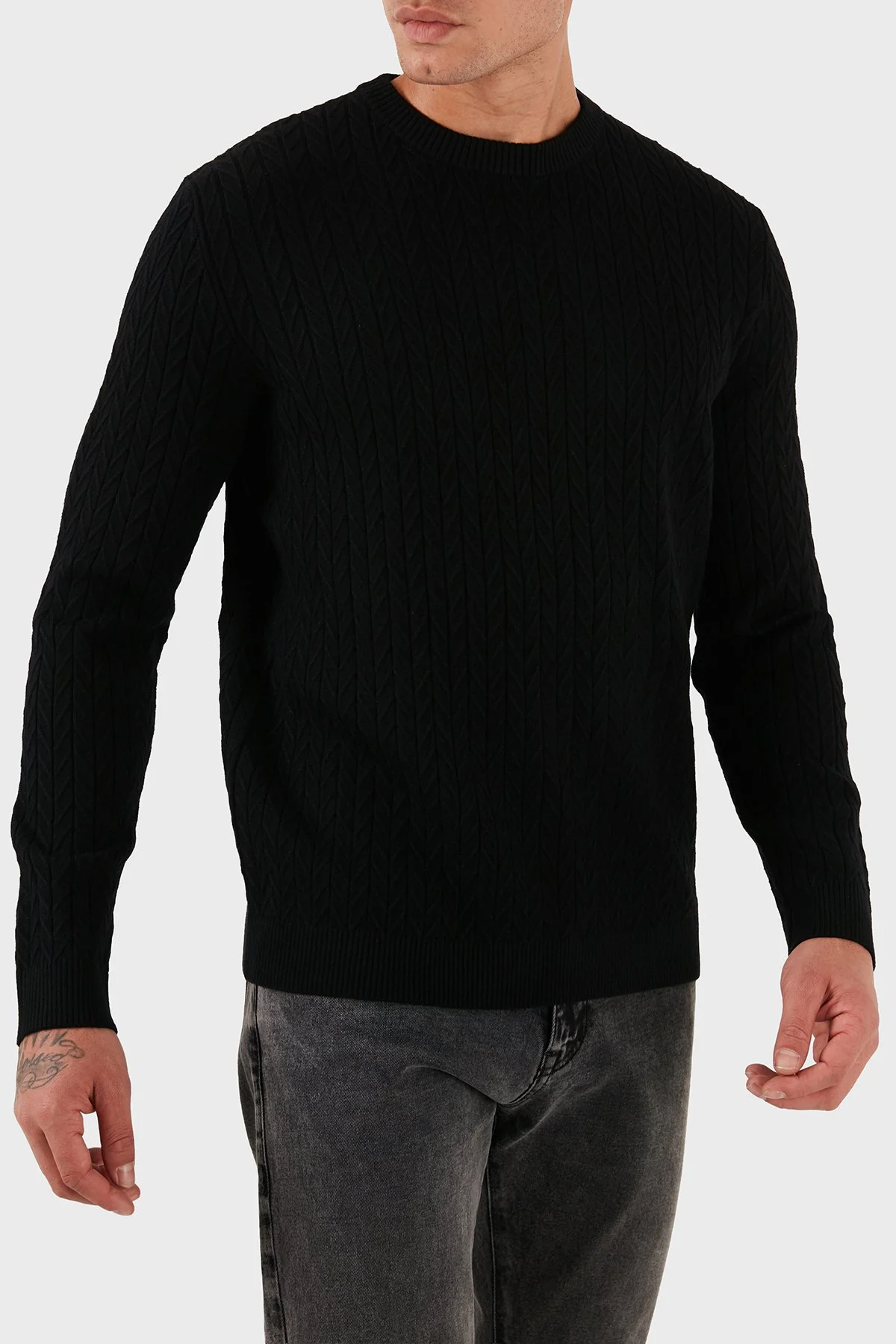 Guess Regular Fit Bisiklet Yaka Örme Desenli M5BR41Z2ZK2 Erkek Kazak M5BR41 Z2ZK2 JBLK SİYAH - 4