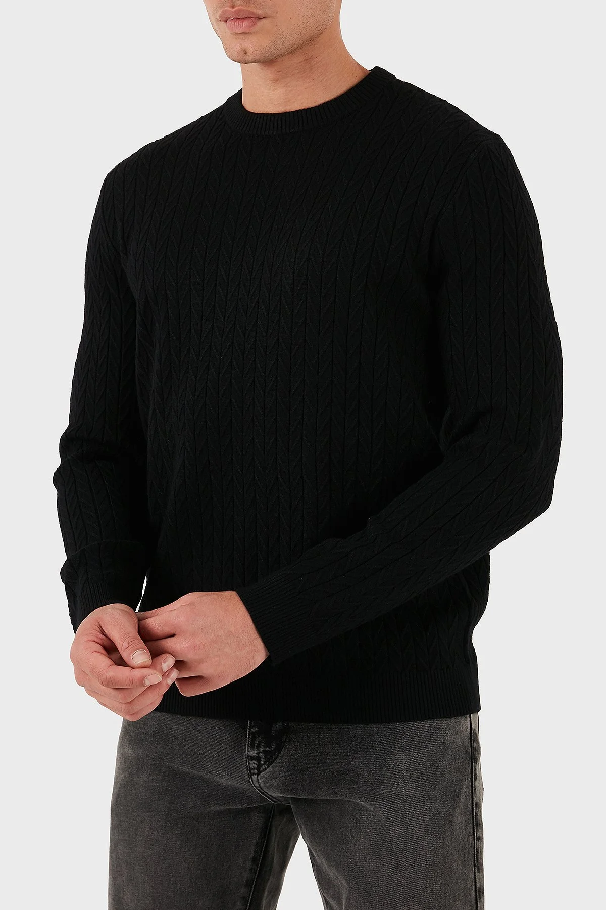 Guess Regular Fit Bisiklet Yaka Örme Desenli M5BR41Z2ZK2 Erkek Kazak M5BR41 Z2ZK2 JBLK SİYAH - 5