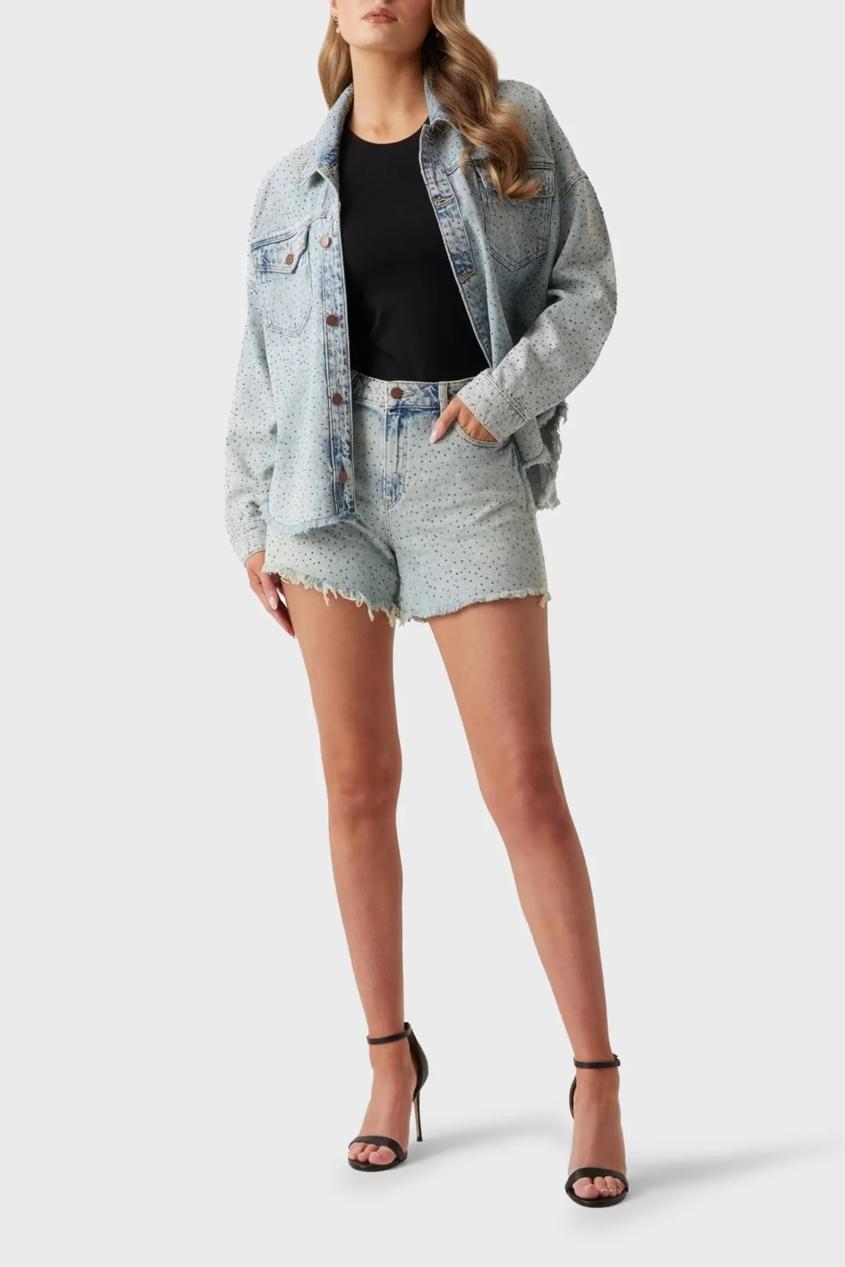 Guess Relaxed Yüksek Bel Pamuklu Taşlı W5GD74D5LQ2 Bayan Short W5GD74 D5LQ2 GRBG AÇIK MAVİ - 7