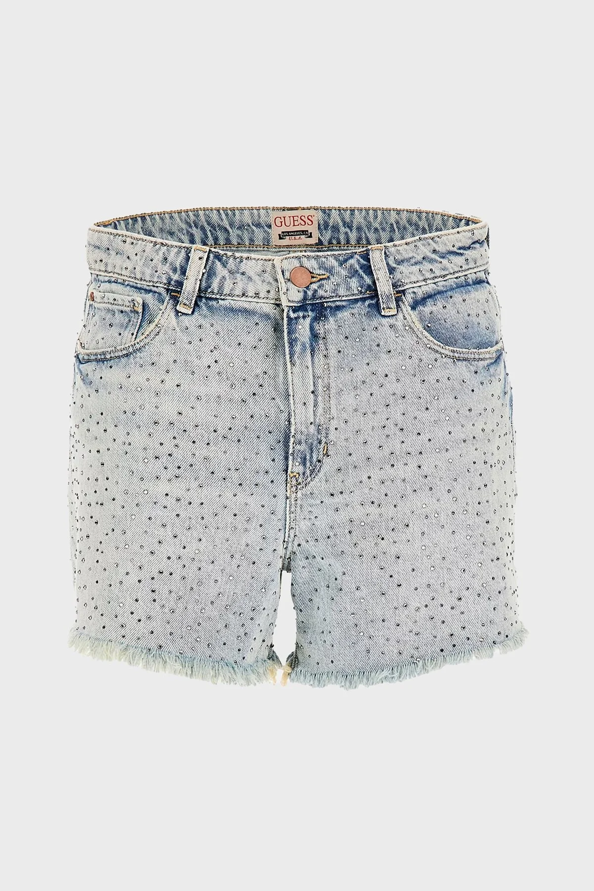 Guess Relaxed Yüksek Bel Pamuklu Taşlı W5GD74D5LQ2 Bayan Short W5GD74 D5LQ2 GRBG AÇIK MAVİ - 10