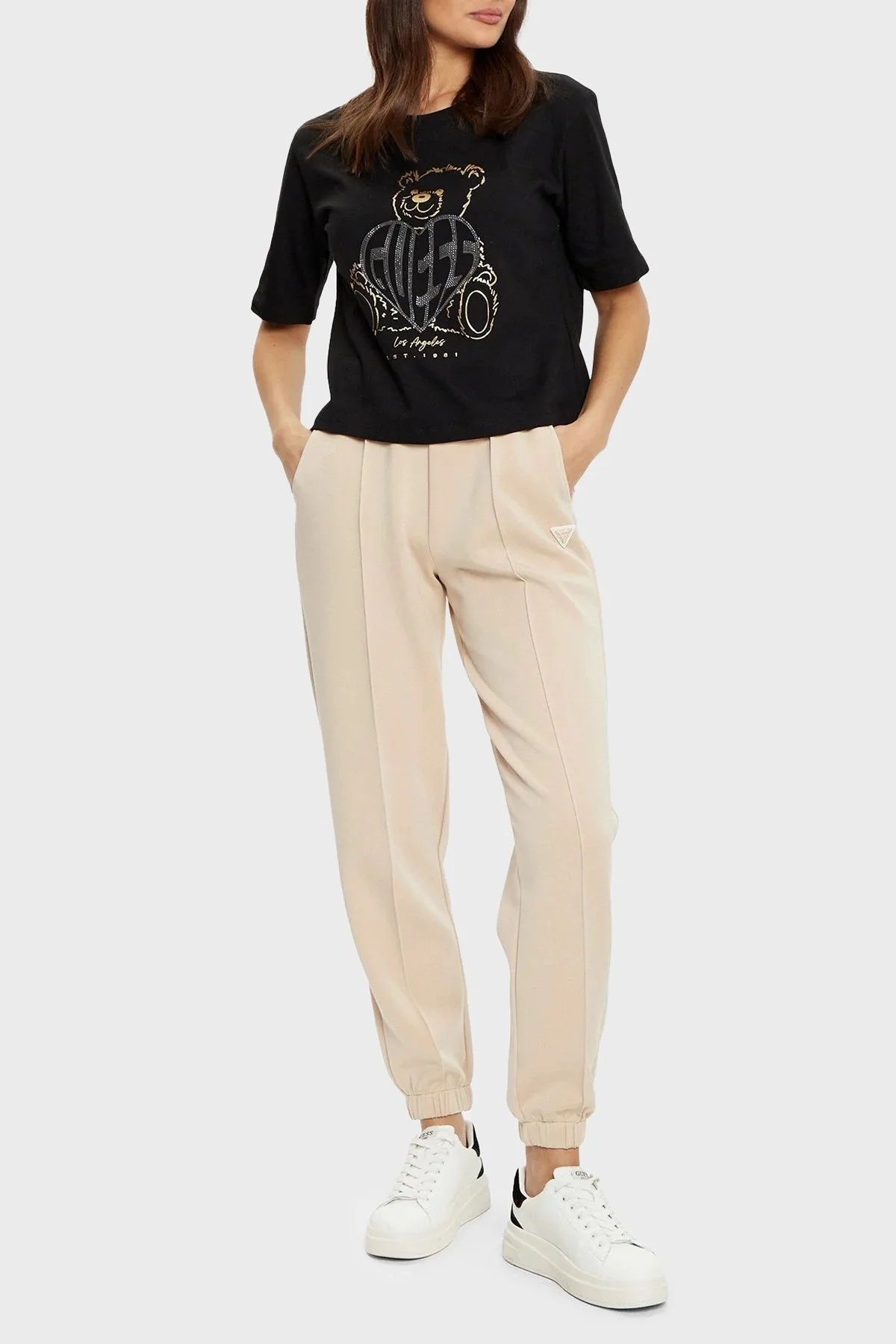 Guess Rhinestones % 100 Pamuk Regular Fit Taşlı Logolu V5RI09I3Z14 Bayan T Shirt V5RI09 I3Z14 JBLK SİYAH - 7