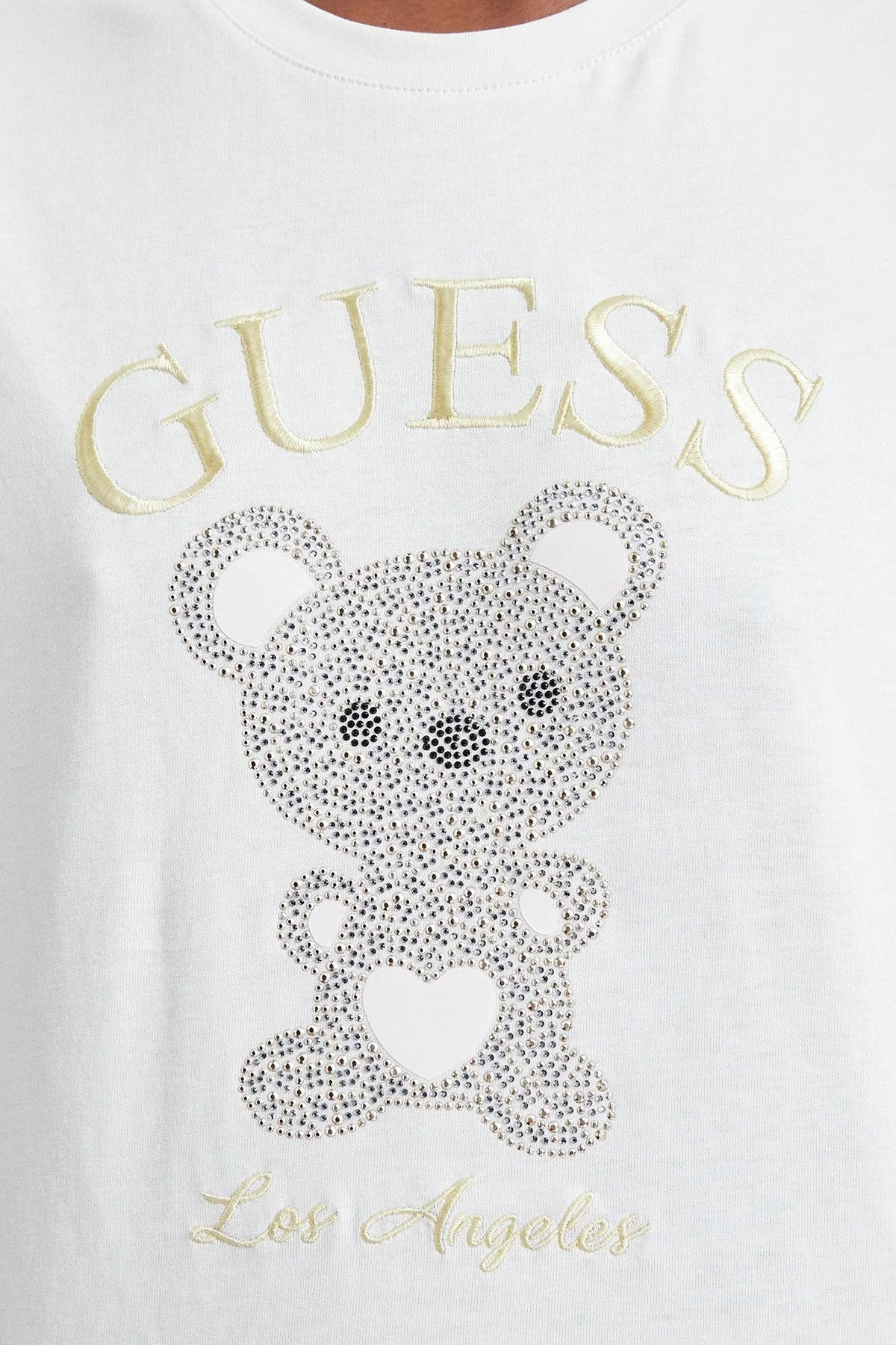 Guess Rhinestones Logolu % 100 Pamuk Bisiklet Yaka V6BI28K9360 Kadın T Shirt V6BI28 K9360 G012 Beyaz - 4