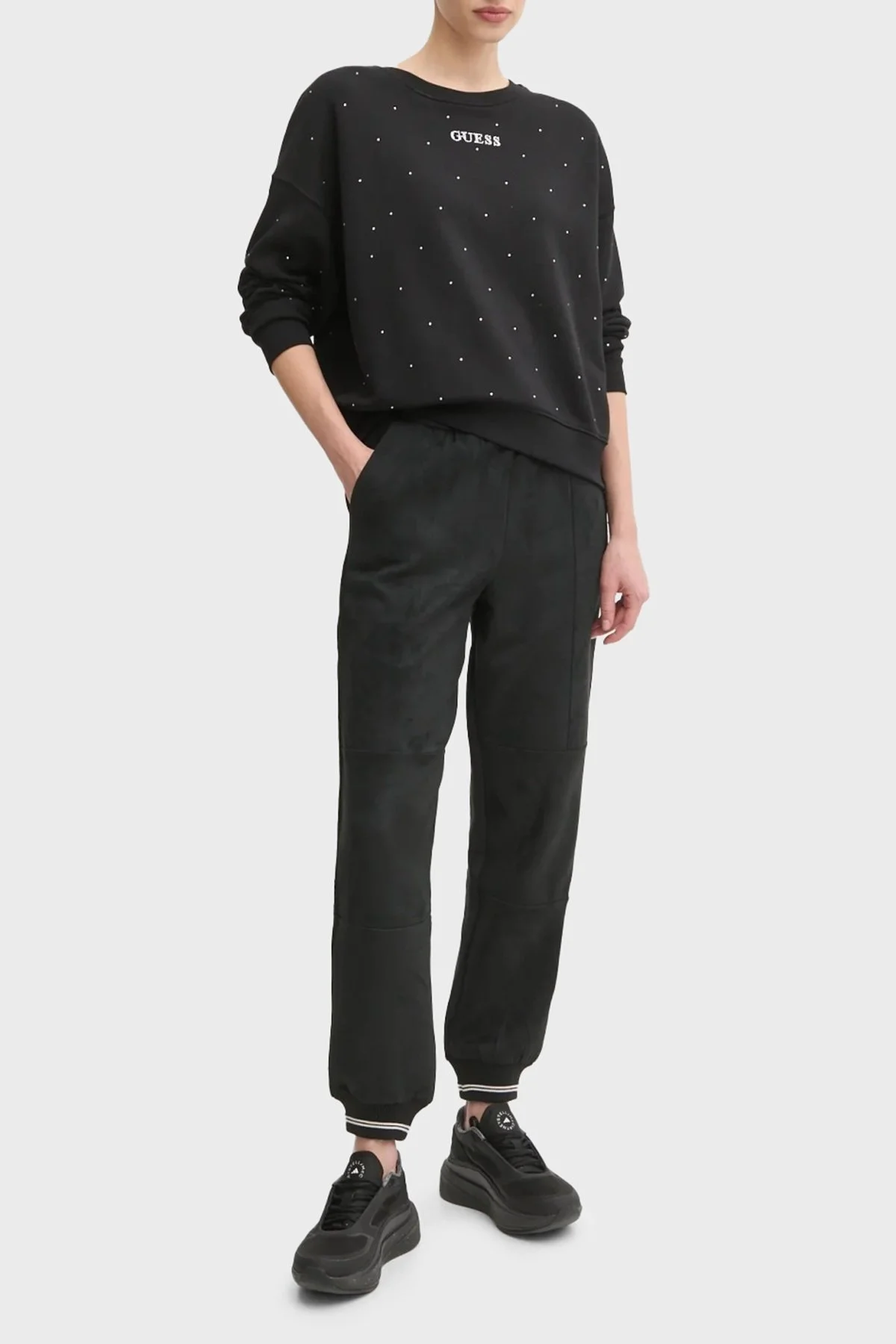 Guess Rhinestones Pamuk Karışımlı Relaxed Fit Tamamı Taşlı V5RQ08KCLJ0 Bayan Sweat V5RQ08 KCLJ0 JBLK SİYAH - 7