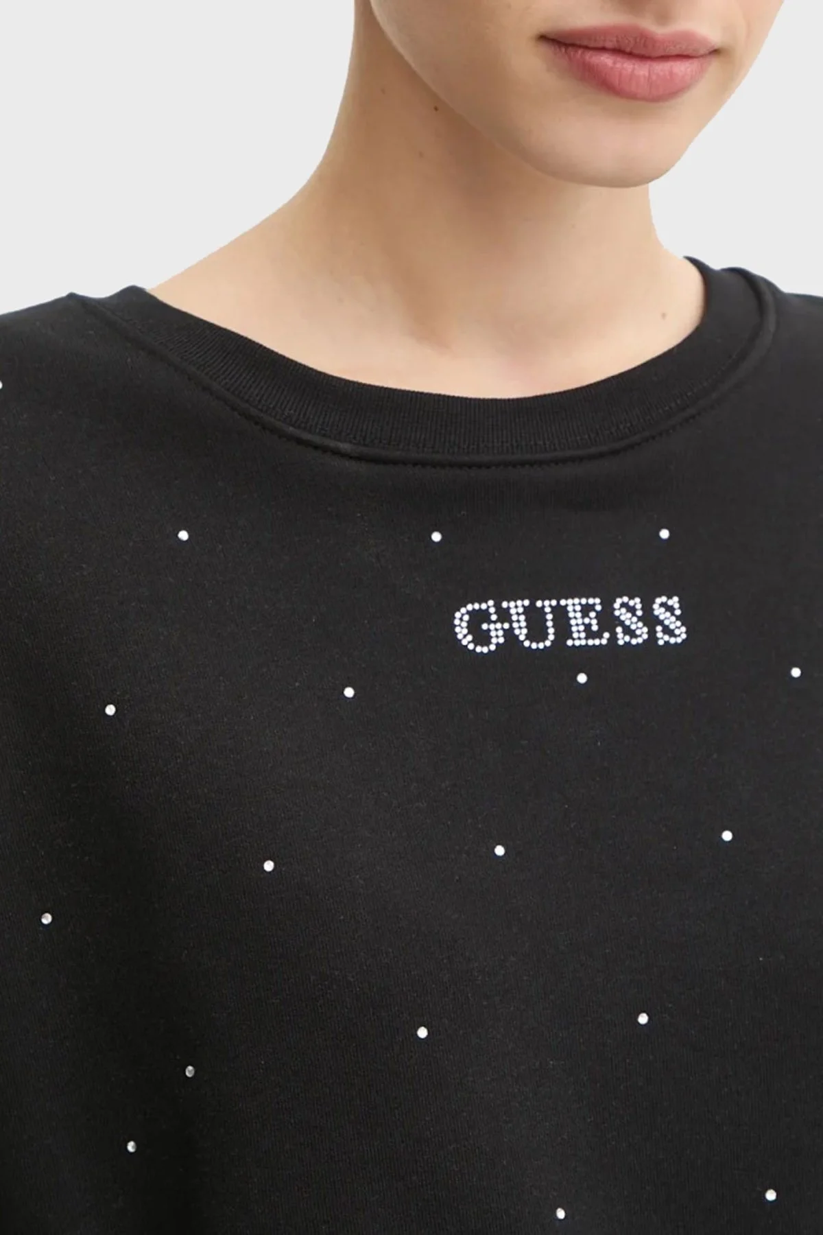 Guess Rhinestones Pamuk Karışımlı Relaxed Fit Tamamı Taşlı V5RQ08KCLJ0 Bayan Sweat V5RQ08 KCLJ0 JBLK SİYAH - 9