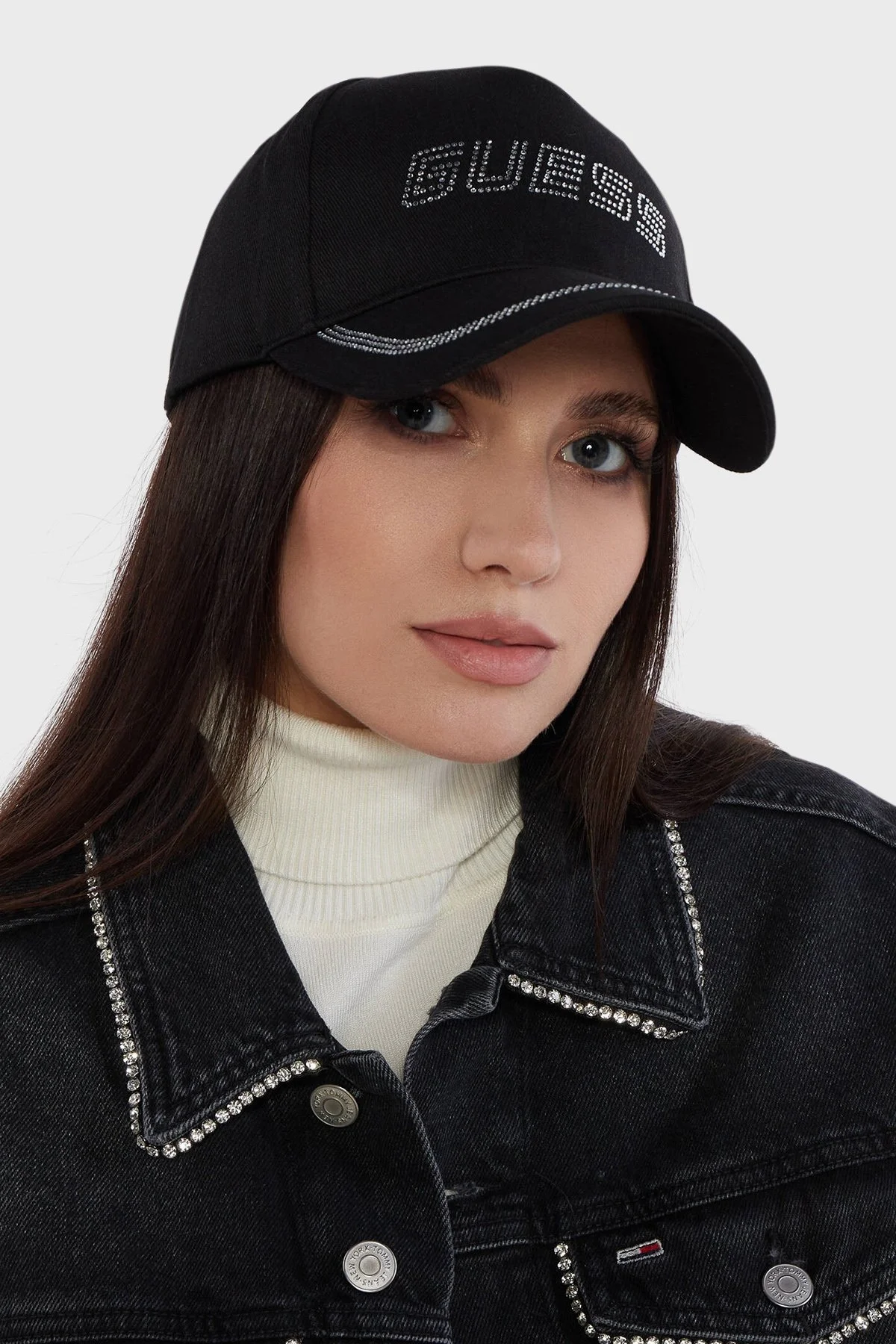 Guess Rhinestones Taşlı Logolu Pamuklu V4GZ00WFKN0 Bayan Şapka V4GZ00 WFKN0 JBLK SİYAH - 2