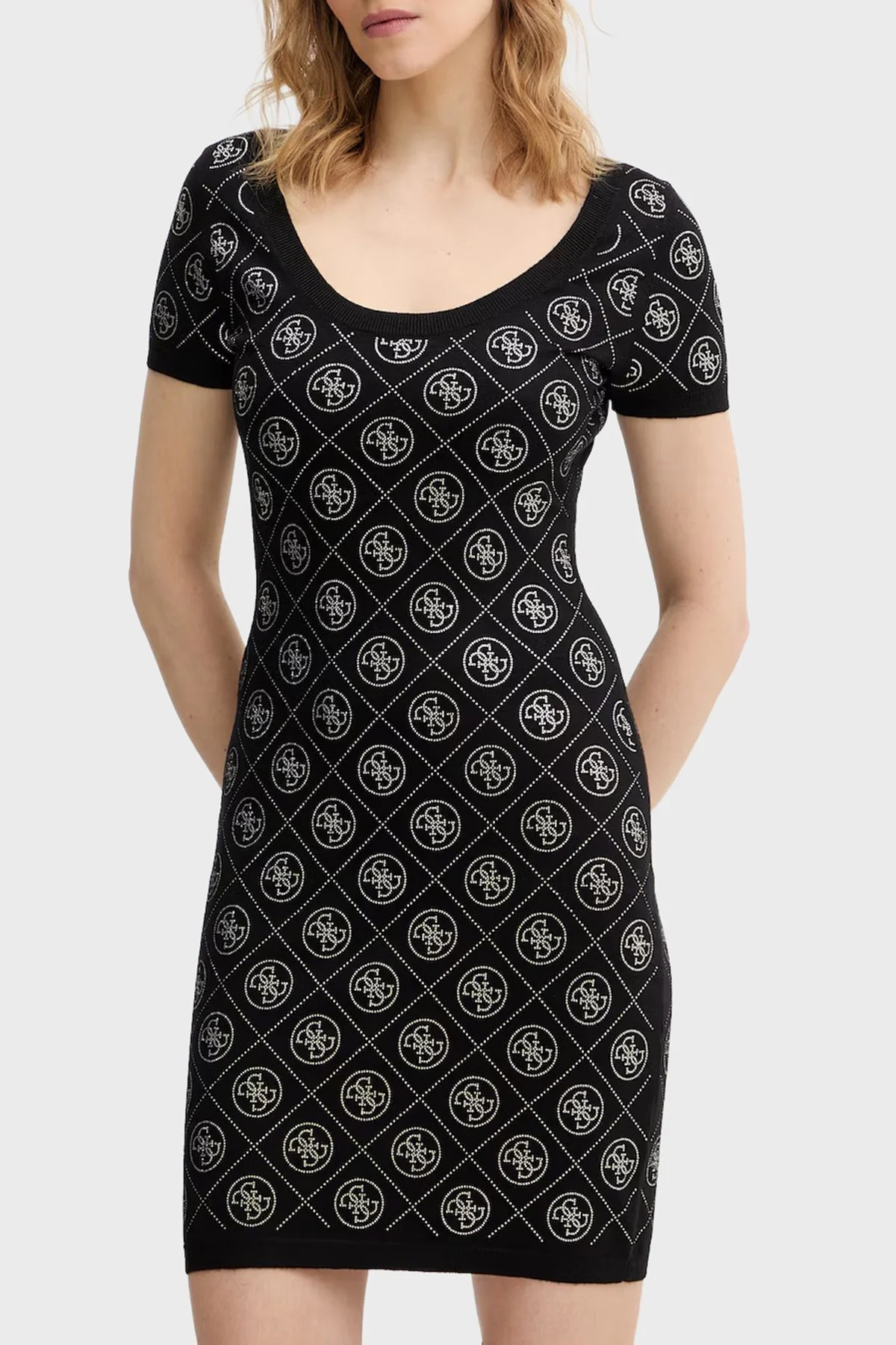 Guess Rhinestones Yün Karışımlı Taşlı Fitted Fit Mini Boy W6RK92Z3JD2 Bayan Elbise W6RK92 Z3JD2 JBLK SİYAH - 1