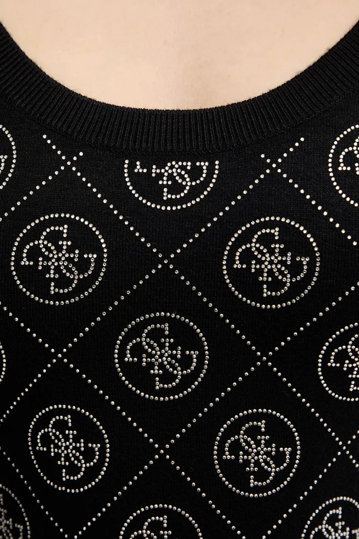 Guess Rhinestones Yün Karışımlı Taşlı Fitted Fit Mini Boy W6RK92Z3JD2 Bayan Elbise W6RK92 Z3JD2 JBLK SİYAH - 4