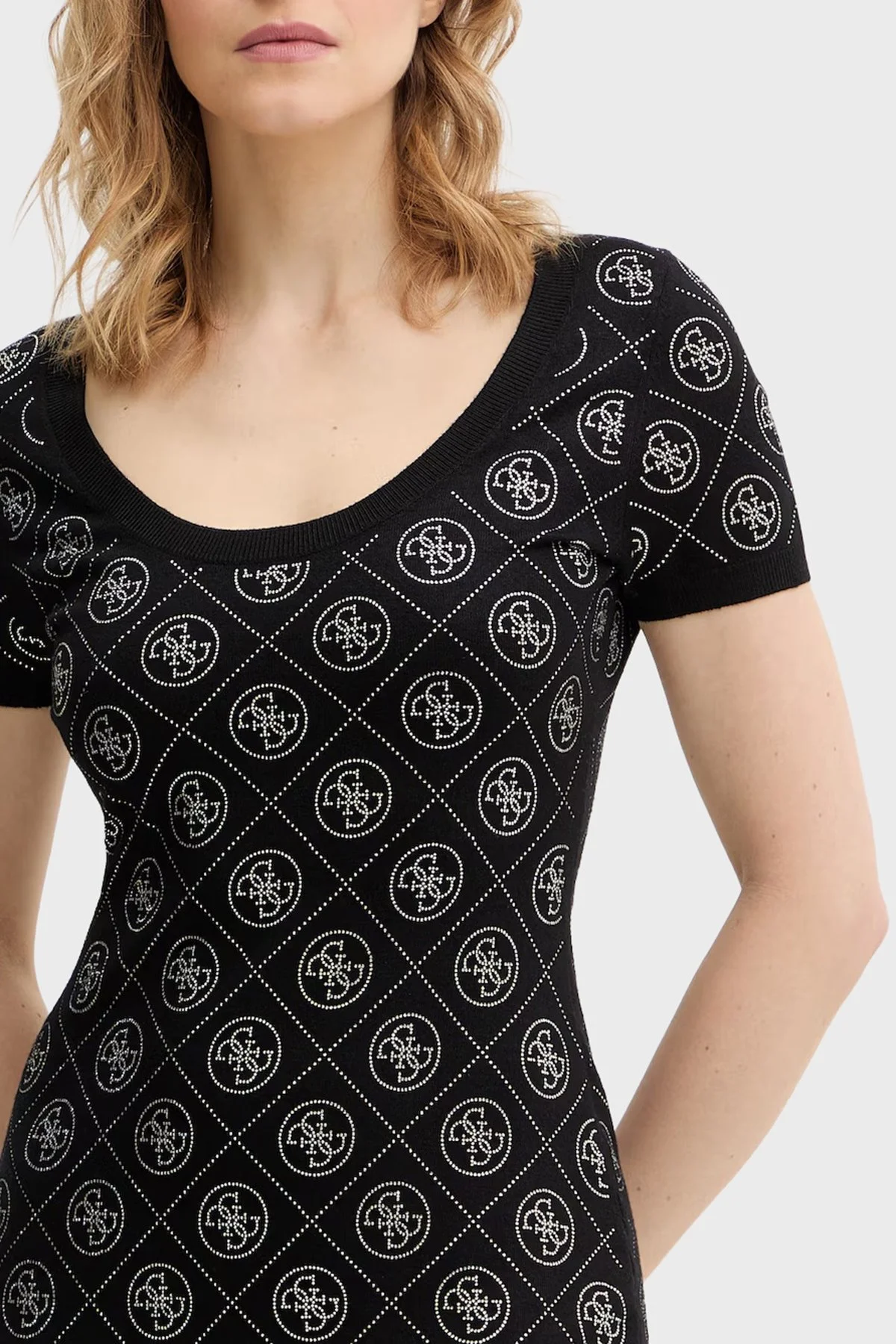 Guess Rhinestones Yün Karışımlı Taşlı Fitted Fit Mini Boy W6RK92Z3JD2 Bayan Elbise W6RK92 Z3JD2 JBLK SİYAH - 5