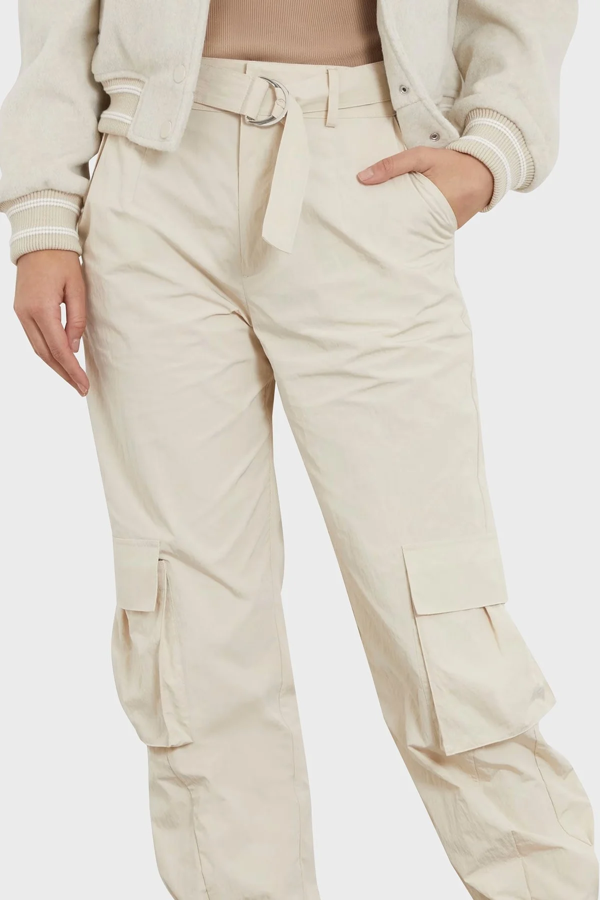 Guess Riko Normal Bel Relaxed Fit Kargo W4RB18WFVV0G1M5 Bayan Pantolon W4RB18WFVV0 G1M5 EKRU - 3