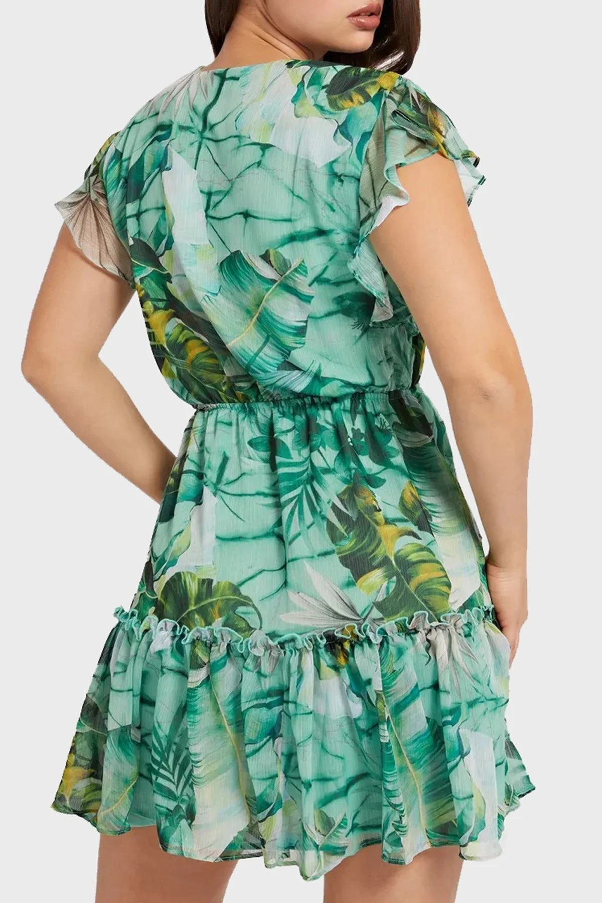 Guess Rosa Çiçekli Volanlı Kruvaze Yaka Mini Bayan Elbise W2GK43WEL02 P82U YEŞİL - 3