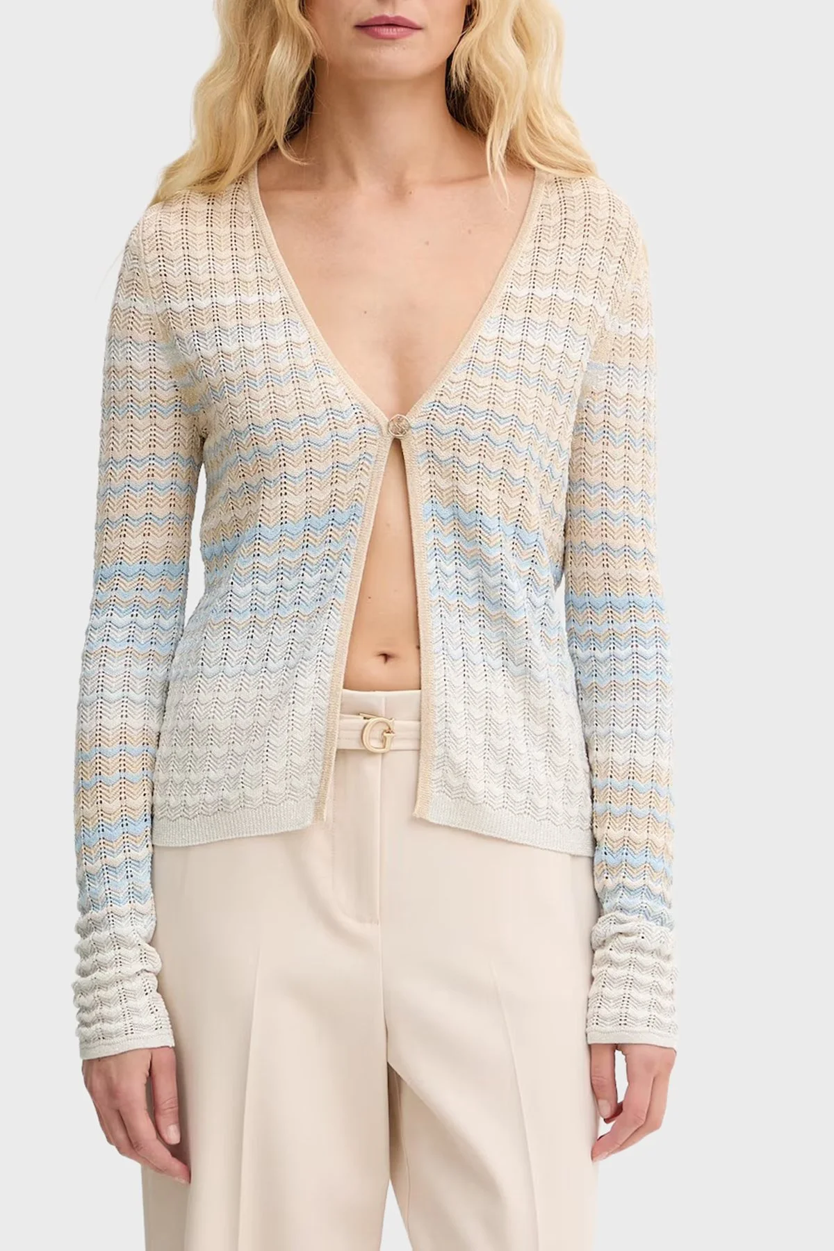 Guess Rosal Ajurlu Regular Fit V Yaka W6GR07Z0588 Bayan Triko W6GR07 Z0588 SM2K MAVİ - 1