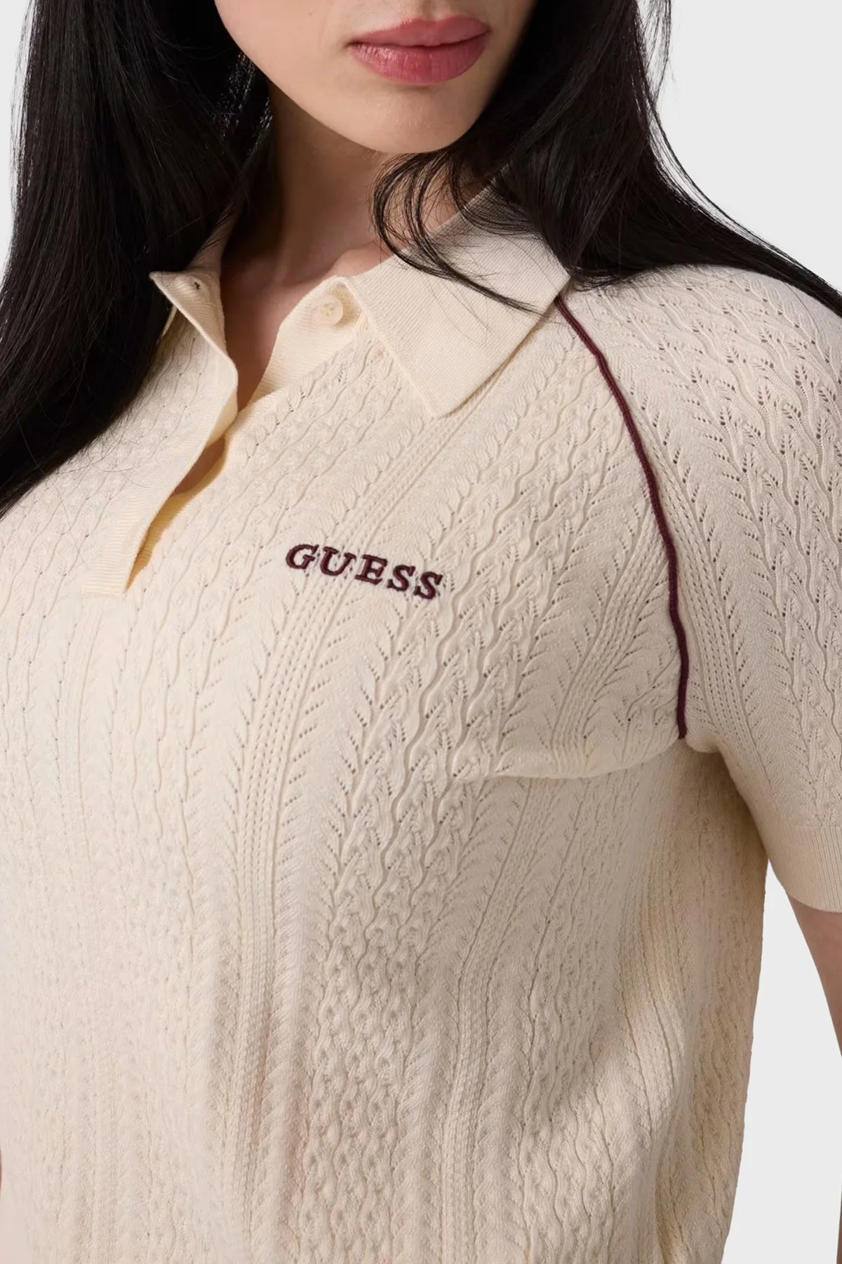 Guess Rose Logolu Regular Fit Düğmeli V6BR04Z1491 Kadın Polo V6BR04 Z1491 G1H6 Vanilya - 4
