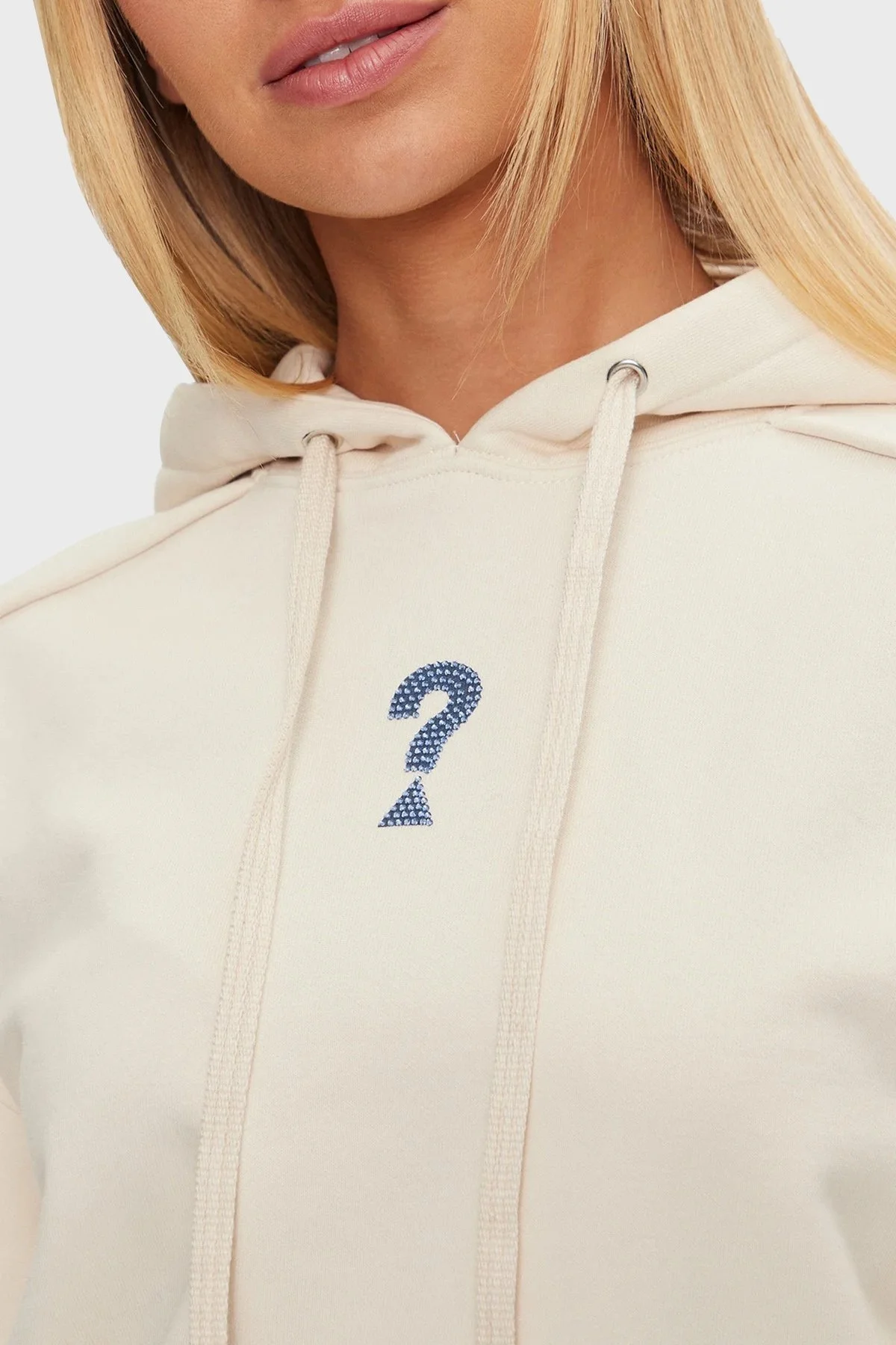 Guess Roses Taşlı Pamuklu Oversize Fit Kapüşonlu Yaka W4BQ05KBY51 Bayan Sweat W4BQ05 KBY51 G012 EKRU - 4