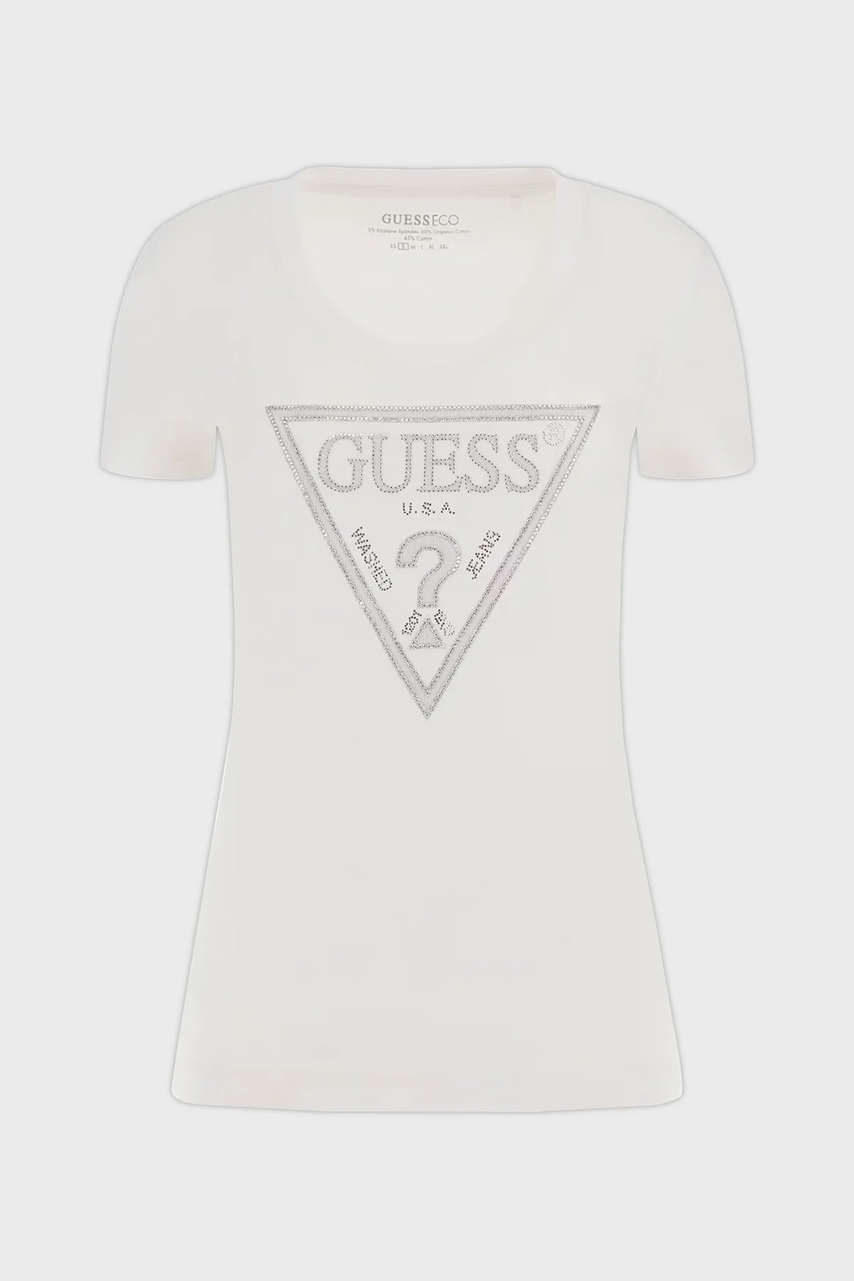 Guess S s Cn Shıny Pamuklu Slim Fit Taşlı Üçgen Logolu W5RI11J1314 Bayan T Shirt W5RI11 J1314 G011 BEYAZ - 10