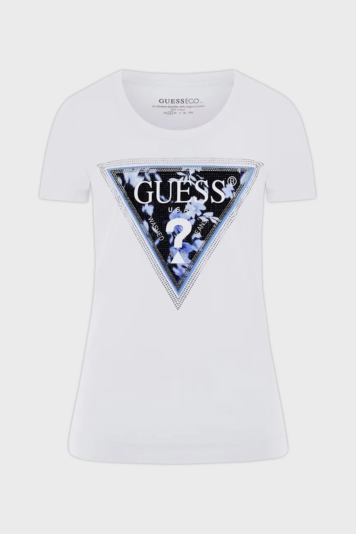 Guess S s Cn Triangle Pamuklu Slim Fit Çiçek Desenli Üçgen Logolu W5RI00J1314 Bayan T Shirt W5RI00 J1314 G011 BEYAZ - 10