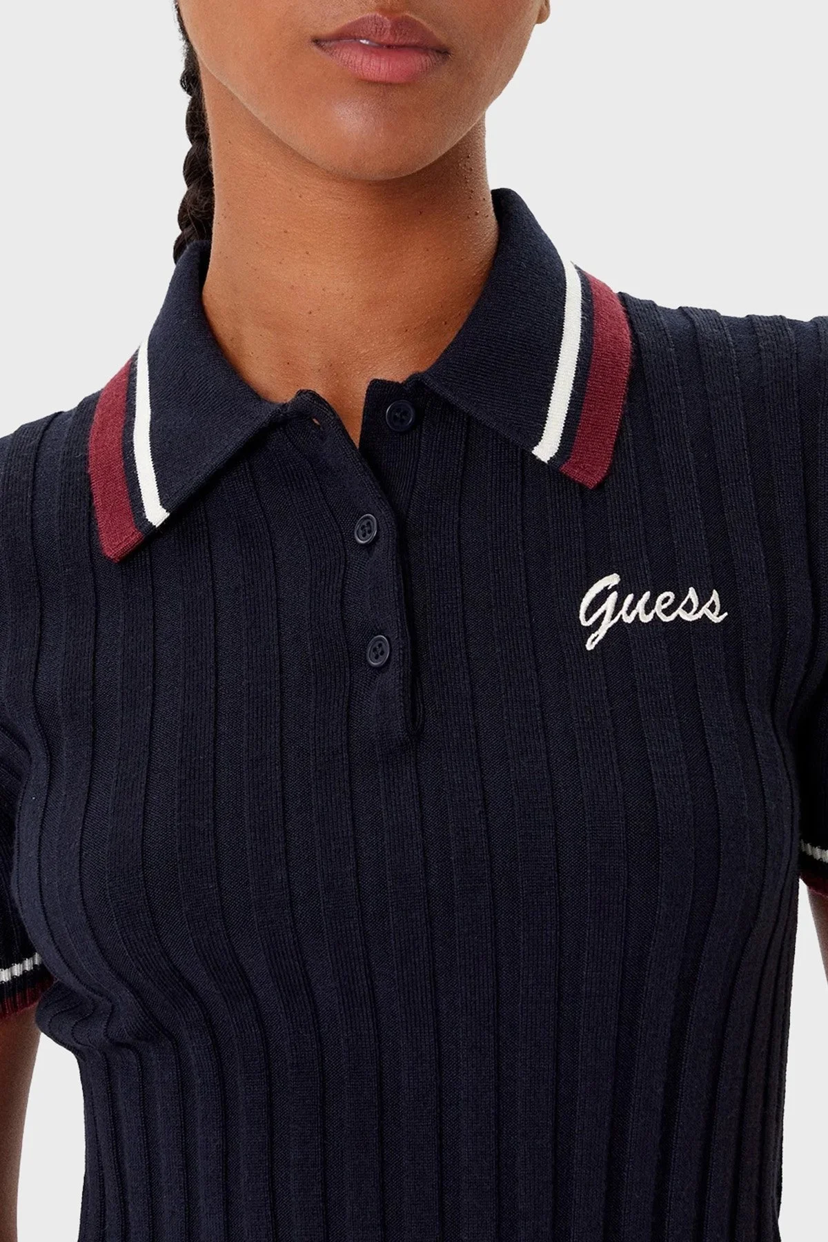 Guess Sabina Logolu Yünlü Slim Fit Düğmeli Polo Yaka Kısa Kollu Kazak V5BP04Z1152 Bayan Polo Yaka Kazak V5BP04 Z1152 A74A LACİVERT - 4