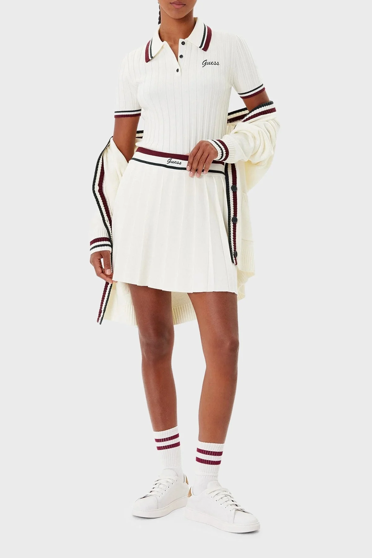 Guess Sabina Logolu Yünlü Slim Fit Düğmeli Polo Yaka Kısa Kollu Kazak V5BP04Z1152 Bayan Polo Yaka Kazak V5BP04 Z1152 G054 EKRU - 2