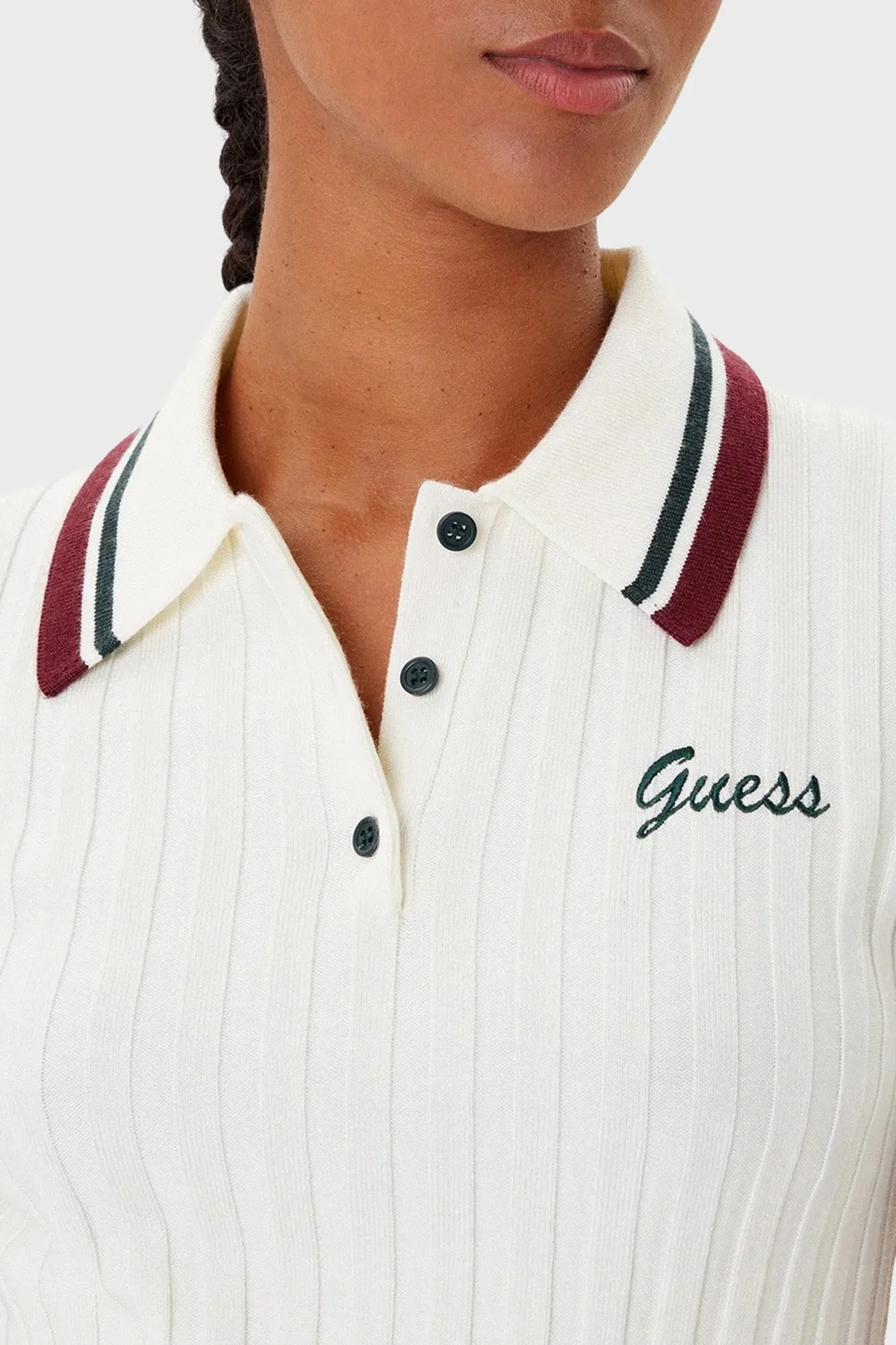 Guess Sabina Logolu Yünlü Slim Fit Düğmeli Polo Yaka Kısa Kollu Kazak V5BP04Z1152 Bayan Polo Yaka Kazak V5BP04 Z1152 G054 EKRU - 4