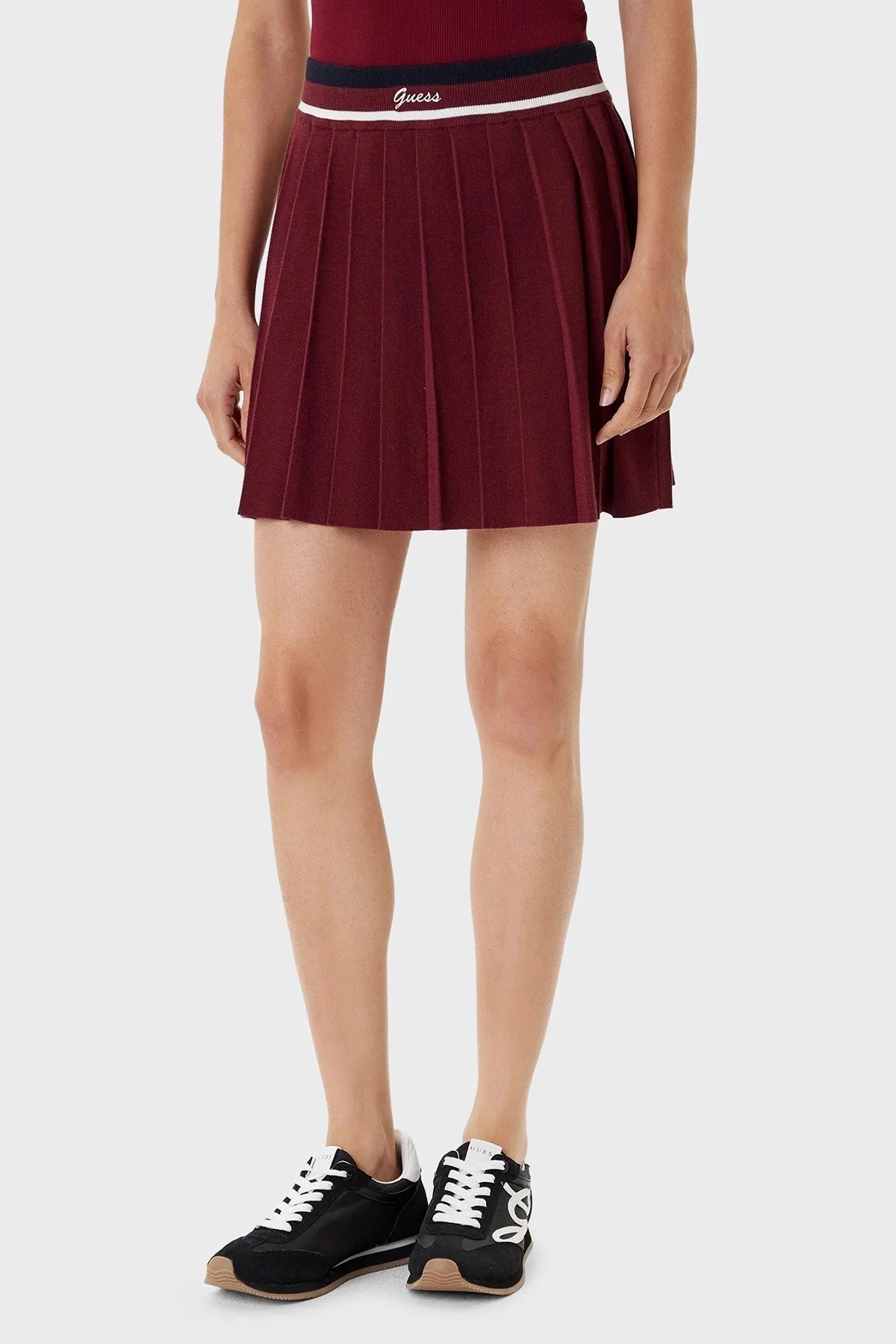 Guess Sabina Pileli Yün Karışımlı Kışlık Mini Boy Triko V5BD02Z1152 Bayan Etek V5BD02 Z1152 G4P2 BORDO - 1