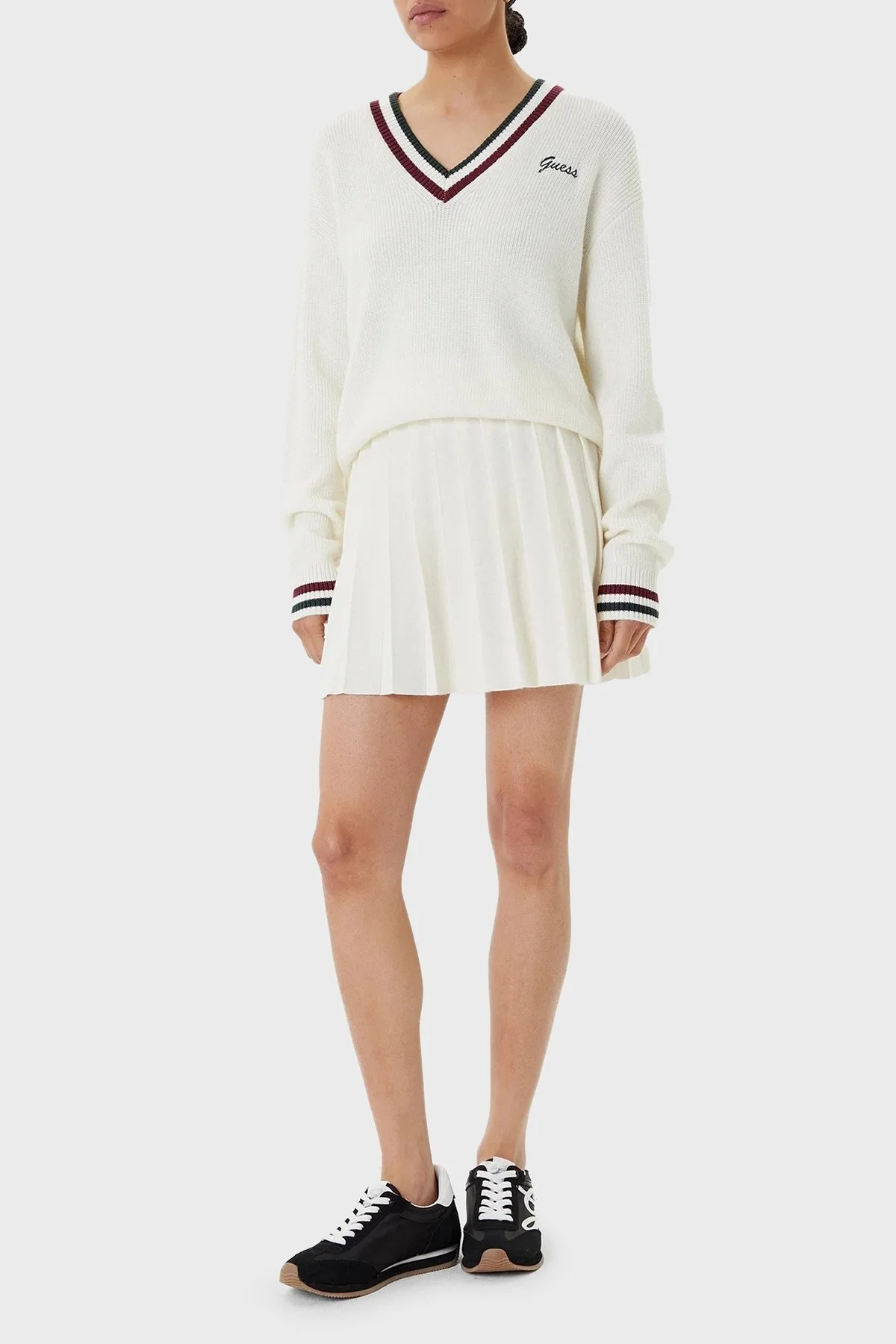 Guess Sabina Şeritli Yün Karışımlı Regular Fit V Yaka V5BR01Z1152 Bayan Kazak V5BR01 Z1152 G054 EKRU - 2