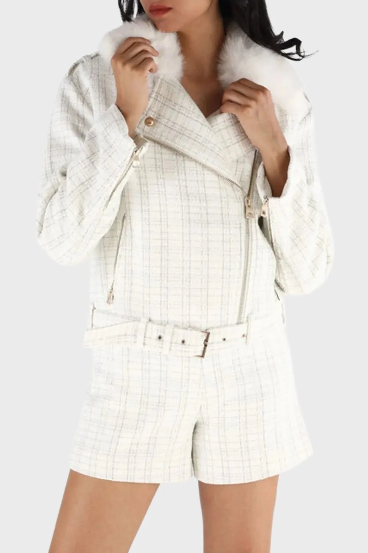 Guess Sandra Regular Fit Yumuşak Tüy Detaylı Yaka Fermuarlı W5BL16W2382 Bayan Ceket W5BL16 W2382 F0YK EKRU - 3