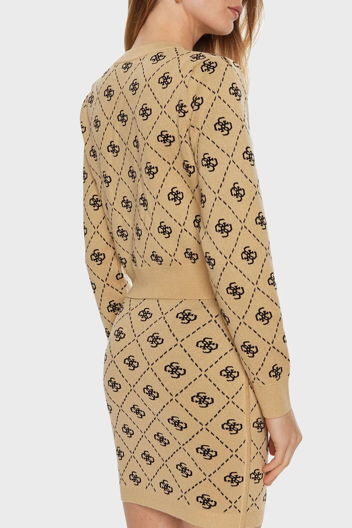 Guess Sarah 4G Logolu Yün Karışımlı Regular Fit Bisiklet Yaka Crop Triko W4BR0DZ3JD2 Bayan Hırka W4BR0D Z3JD2 FN3N SÜTLÜ KAHVE - 8