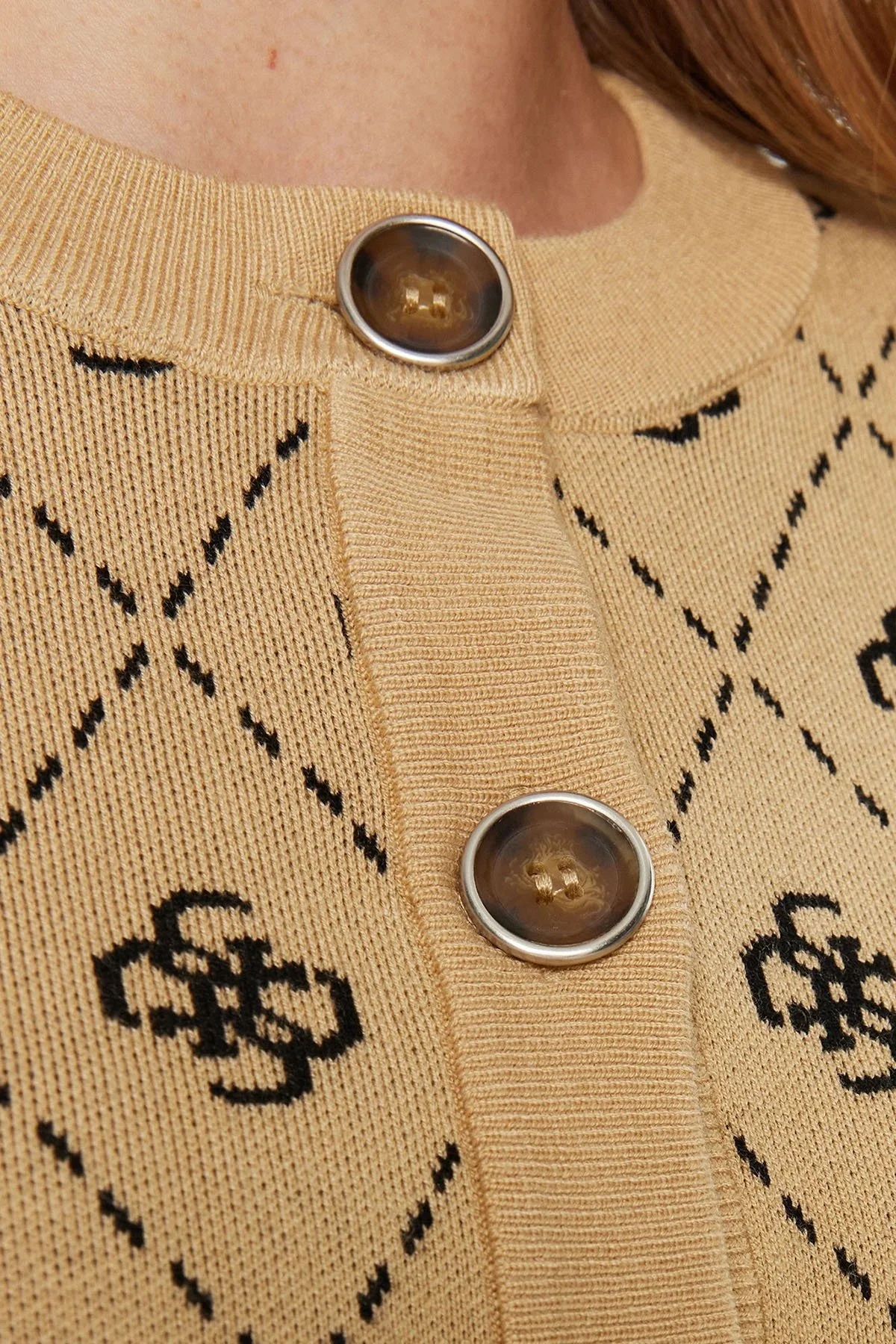 Guess Sarah 4G Logolu Yün Karışımlı Regular Fit Bisiklet Yaka Crop Triko W4BR0DZ3JD2 Bayan Hırka W4BR0D Z3JD2 FN3N SÜTLÜ KAHVE - 10