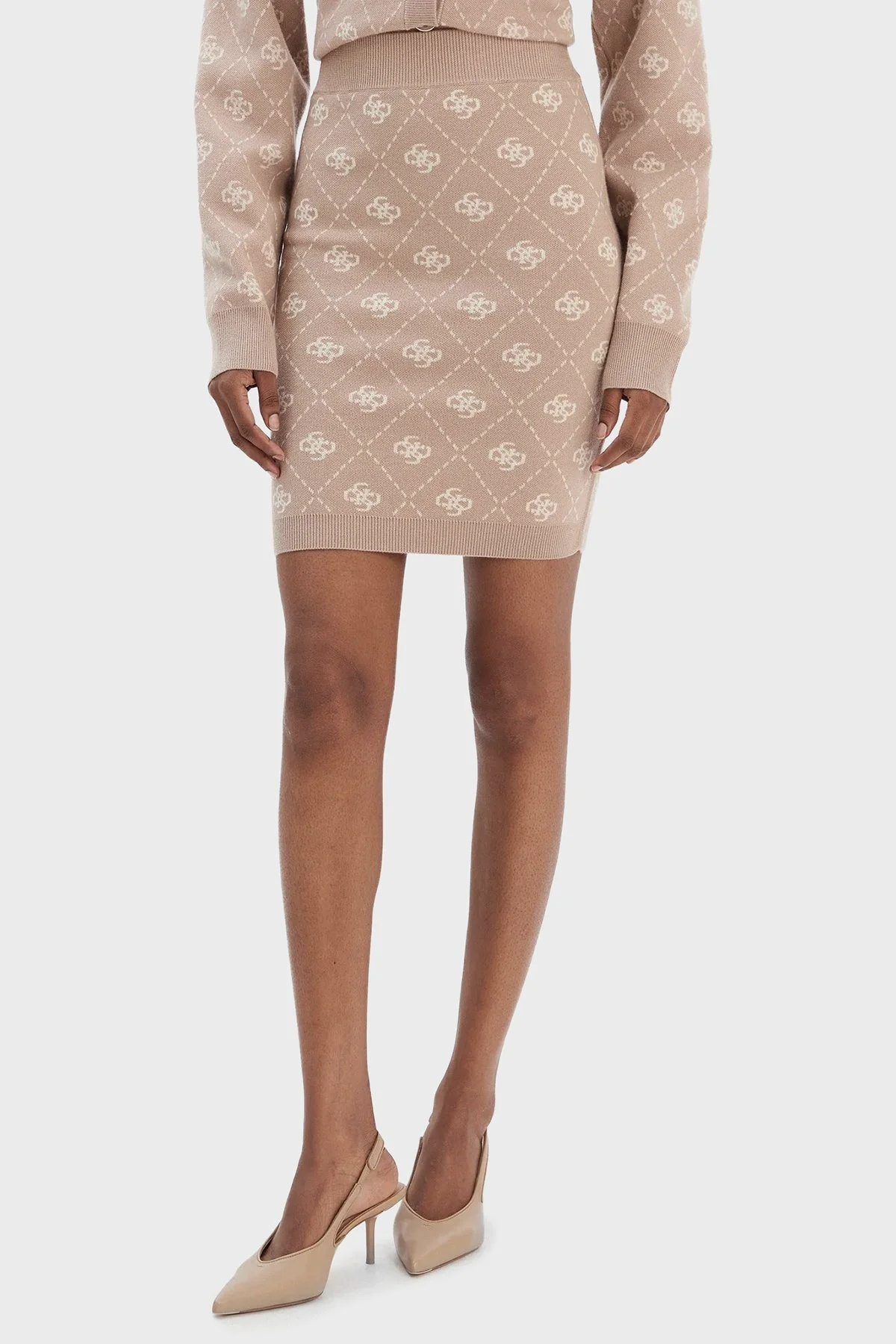 Guess Sarah 4G Logolu Yün Karışımlı Tailored Fit Mini Triko W4BD0SZ3JD2 Bayan Etek W4BD0S Z3JD2 FNJS KREM - 1