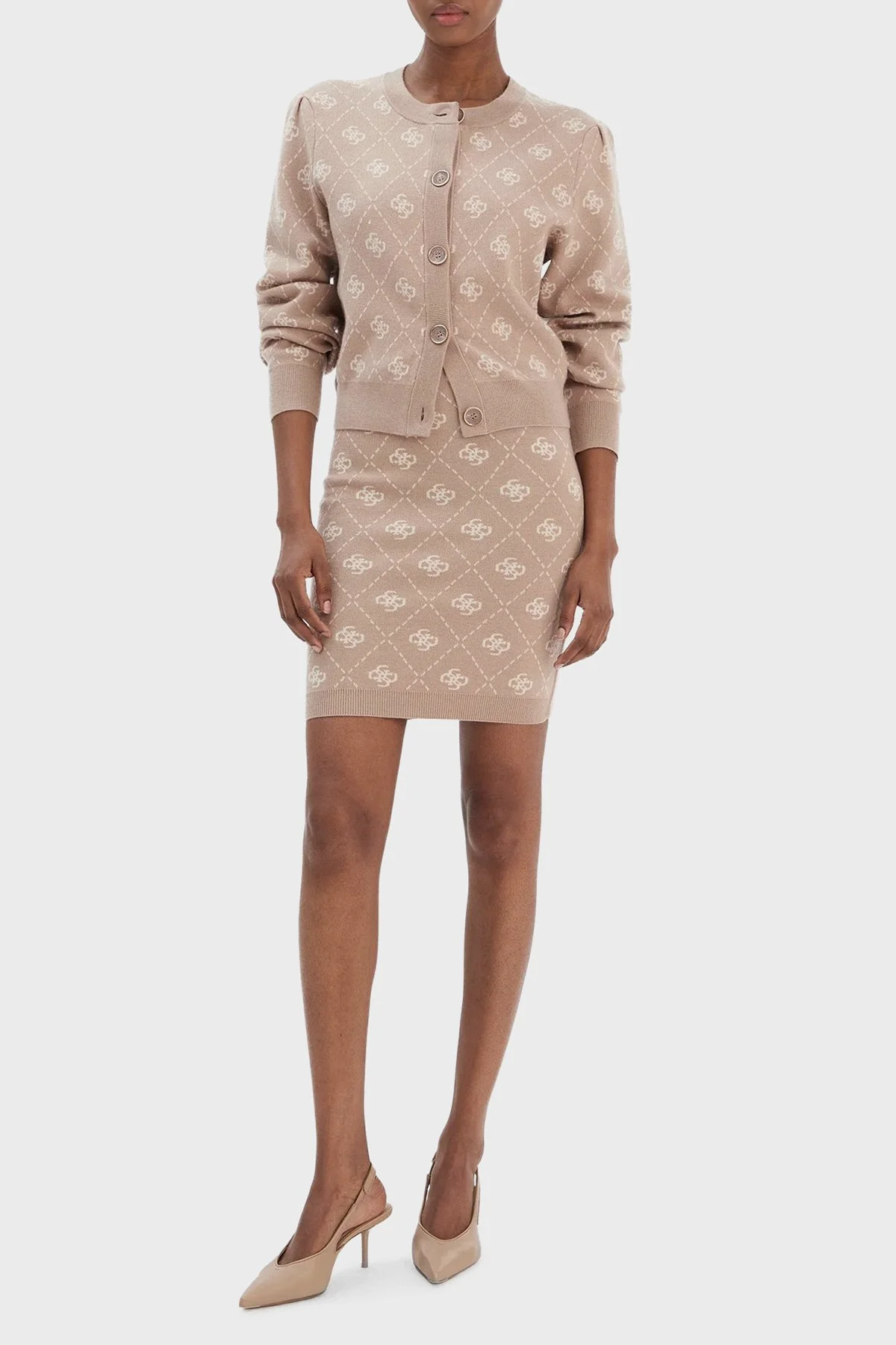 Guess Sarah 4G Logolu Yün Karışımlı Tailored Fit Mini Triko W4BD0SZ3JD2 Bayan Etek W4BD0S Z3JD2 FNJS KREM - 2