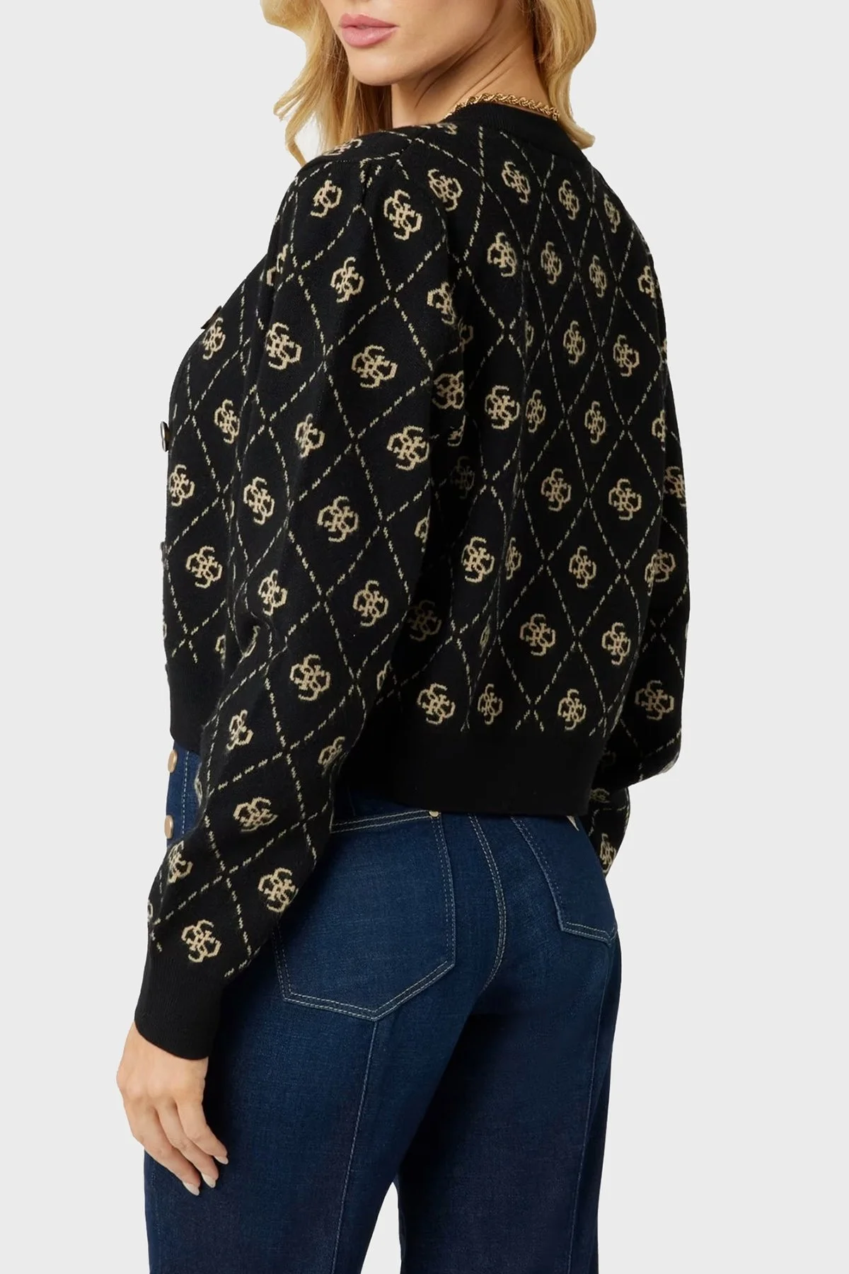 Guess Sarah 4G Yünlü Regular Fit Bisiklet Yaka W4BR0DZ3JD2 Bayan Hırka W4BR0D Z3JD2 FJ5Y SİYAH - 2