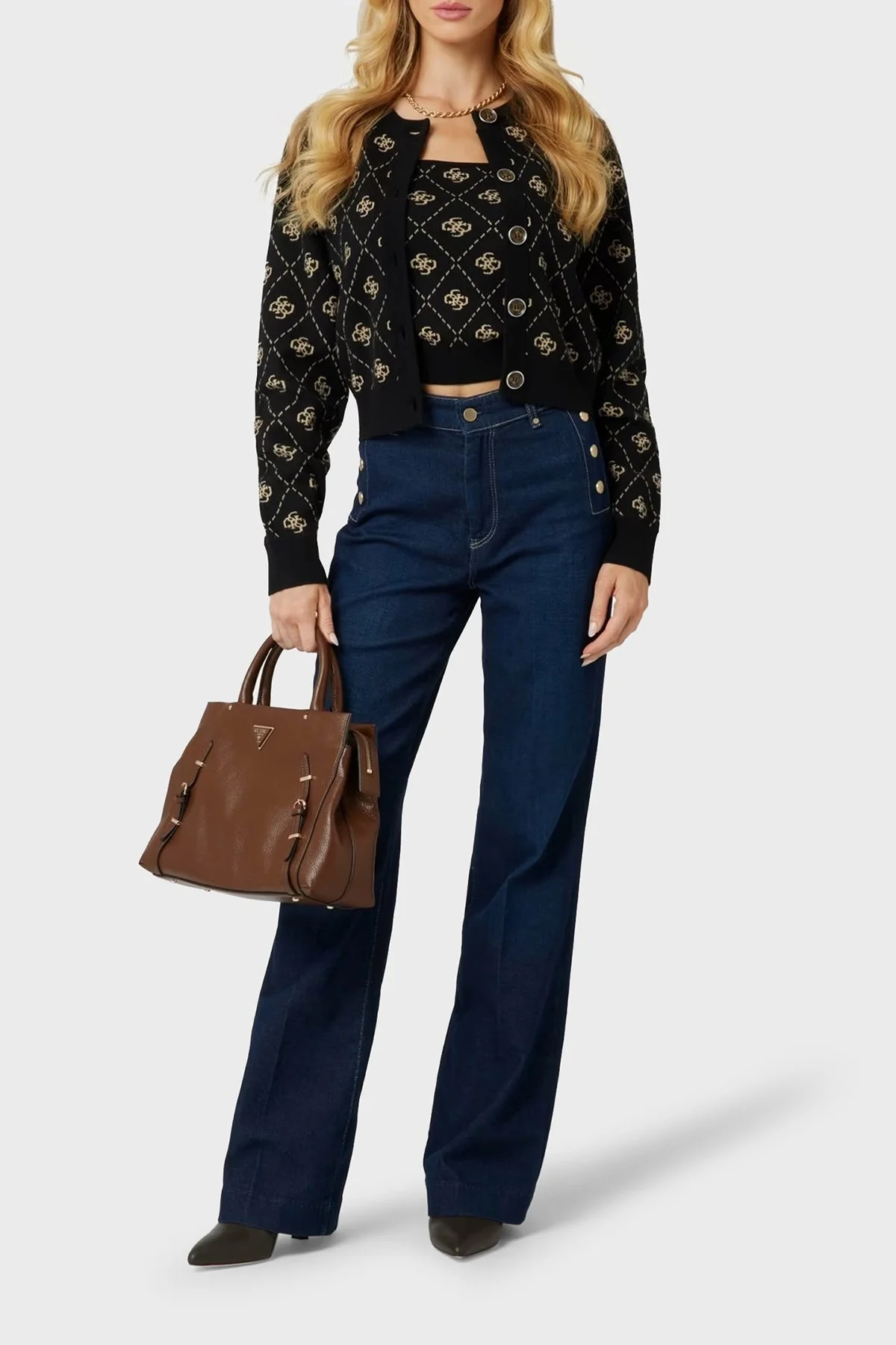 Guess Sarah 4G Yünlü Regular Fit Bisiklet Yaka W4BR0DZ3JD2 Bayan Hırka W4BR0D Z3JD2 FJ5Y SİYAH - 3