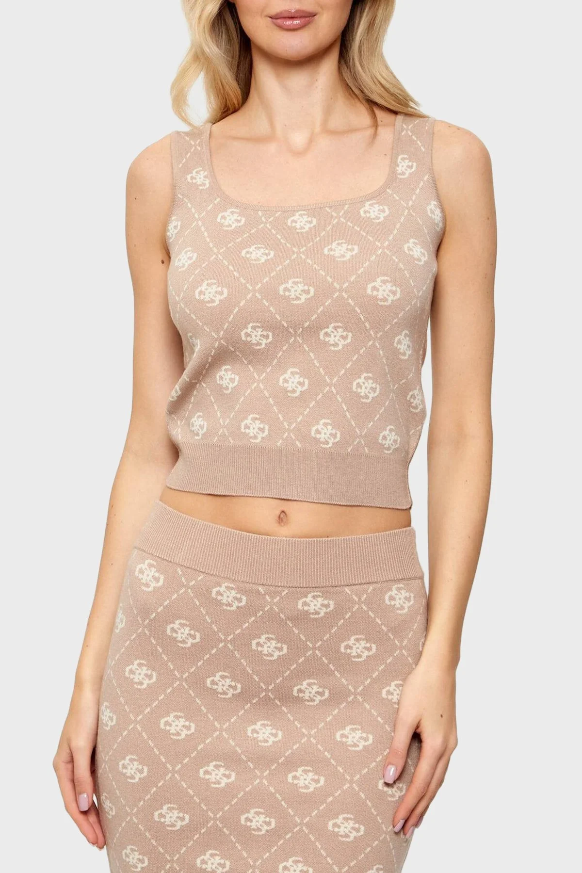 Guess Sarah Yün Karışımlı Slim Fit 4G Logolu Yuvarlak Yaka Bayan Triko W4BR0C Z3JD2 FNJS KREM - 1