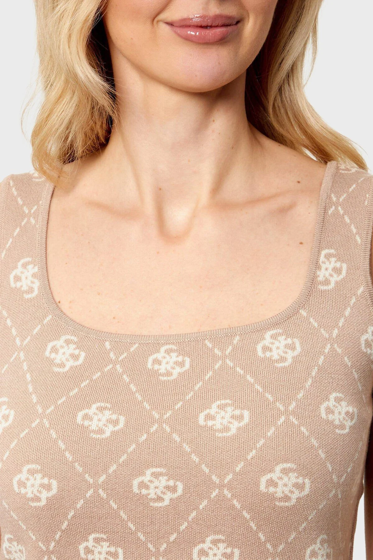 Guess Sarah Yün Karışımlı Slim Fit 4G Logolu Yuvarlak Yaka Bayan Triko W4BR0C Z3JD2 FNJS KREM - 3