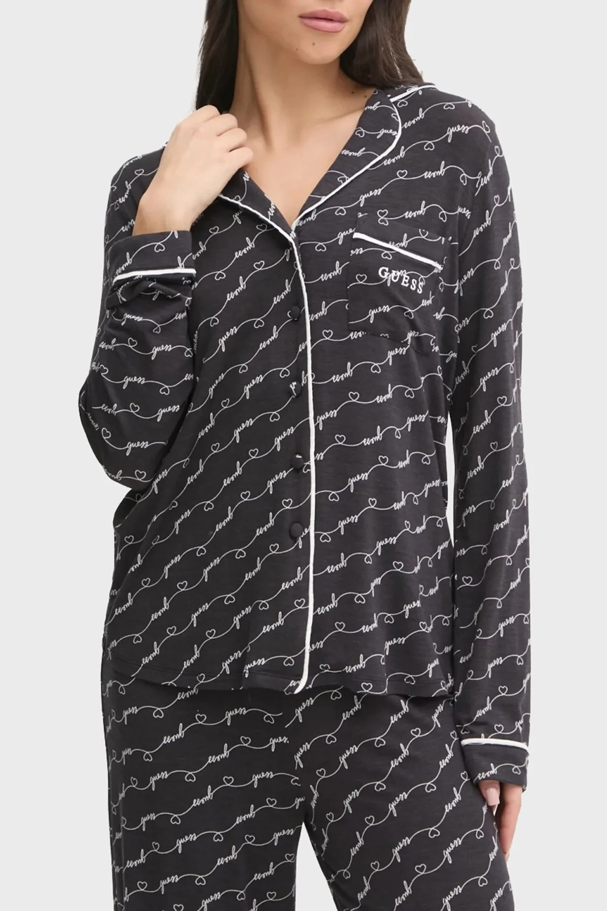 Guess Sasha Desenli Regular Fit Yüksek Bel Bol Paça Modal O5RX08KCIN2 Bayan Pijama Takımı O5RX08 KCIN2 PJ0D SİYAH - 9