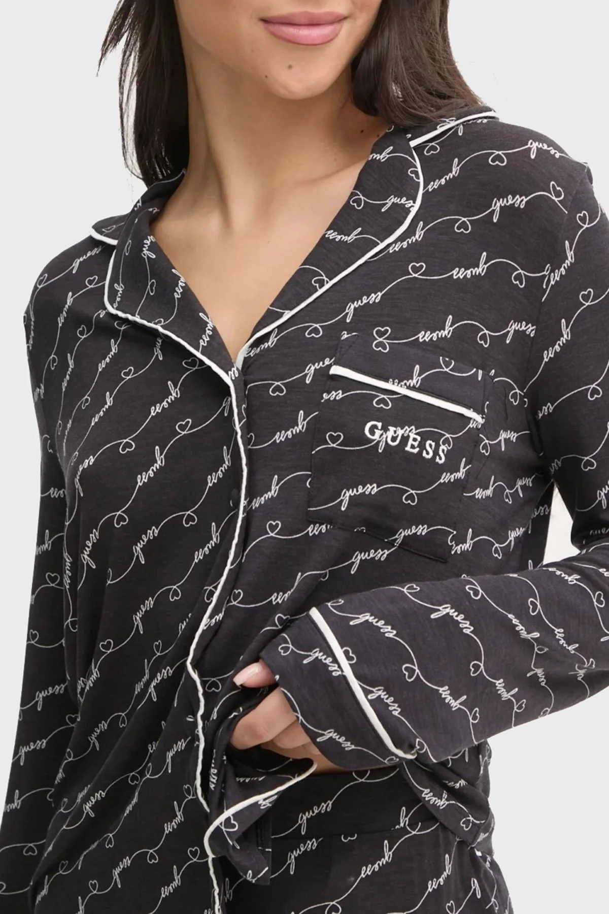 Guess Sasha Desenli Regular Fit Yüksek Bel Bol Paça Modal O5RX08KCIN2 Bayan Pijama Takımı O5RX08 KCIN2 PJ0D SİYAH - 11