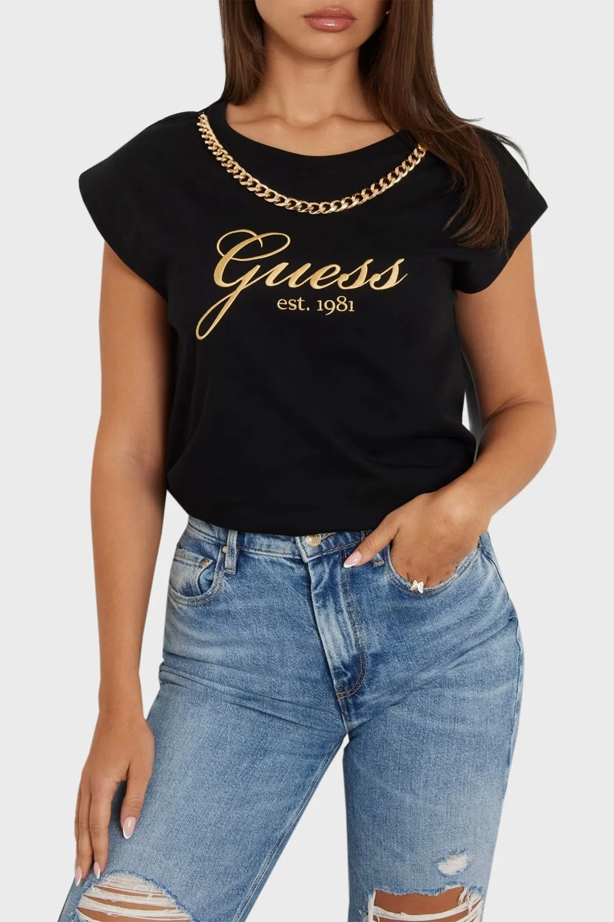 Guess Sc Cn Crystal Pamuklu Regular Fit W4YI16I3Z14 Bayan T Shirt W4YI16 I3Z14 JBLK SİYAH - 1