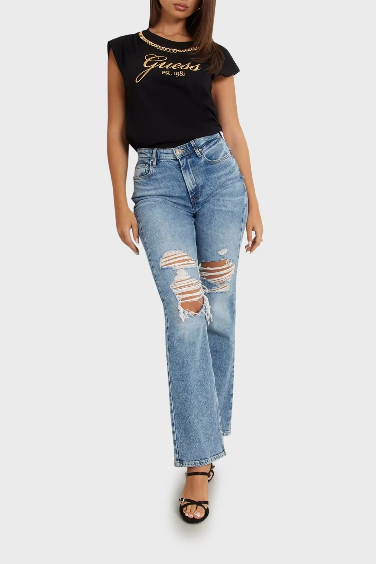 Guess Sc Cn Crystal Pamuklu Regular Fit W4YI16I3Z14 Bayan T Shirt W4YI16 I3Z14 JBLK SİYAH - 3