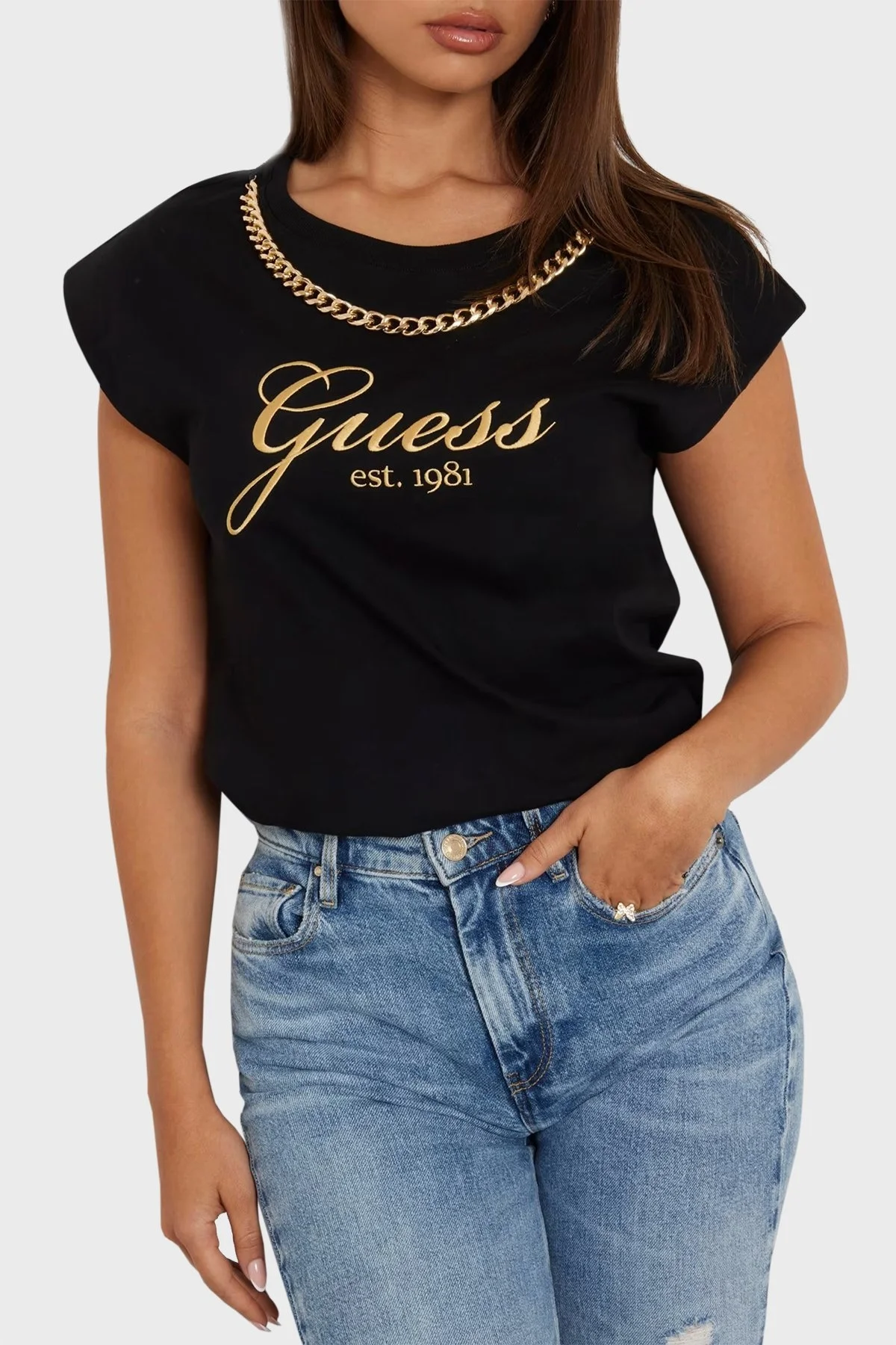 Guess Sc Cn Crystal Pamuklu Regular Fit W4YI16I3Z14 Bayan T Shirt W4YI16 I3Z14 JBLK SİYAH - 4