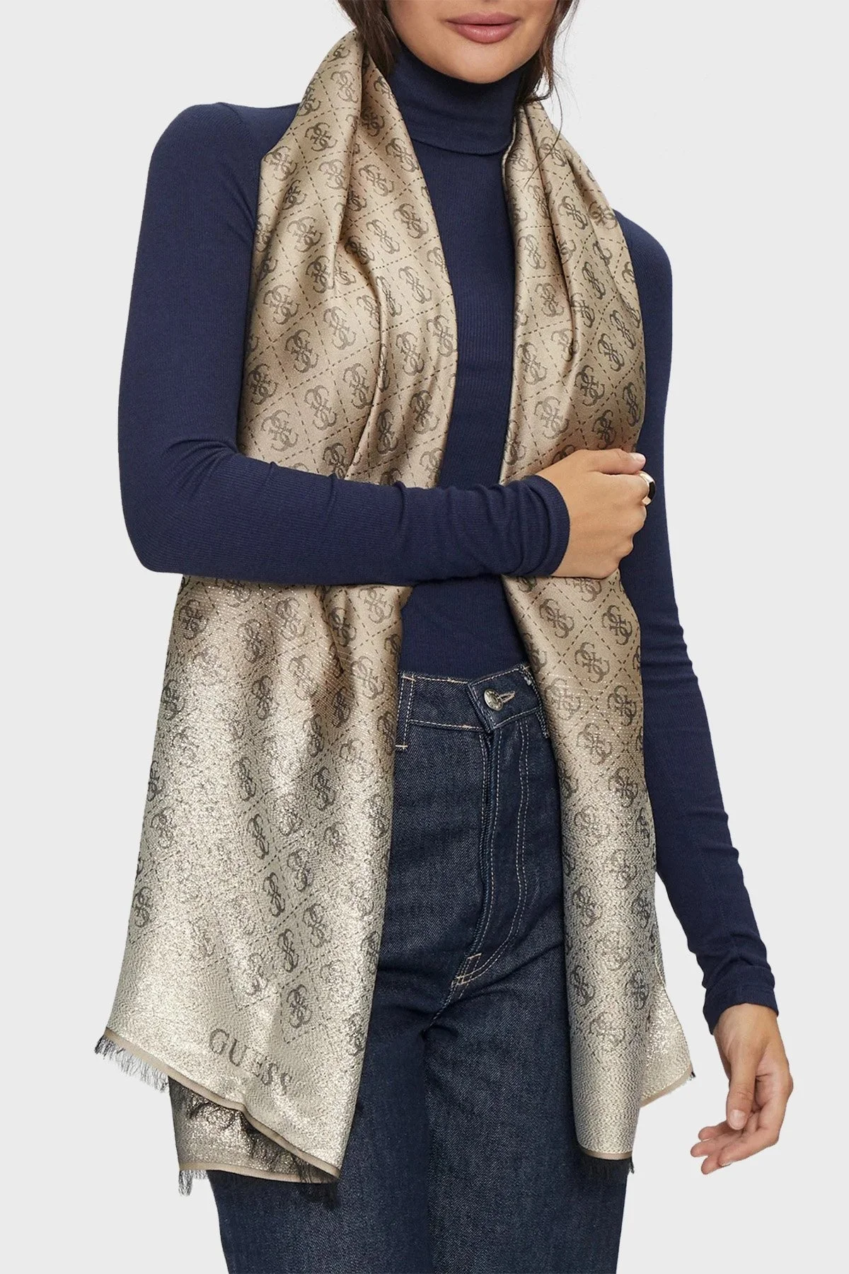 Guess Scarf Desenli Modal Karışımlı Parlak Görünümlü 80 x 180 cm AW5192MOD03 Bayan Şal AW5192 MOD03 BEI BEJ - 2